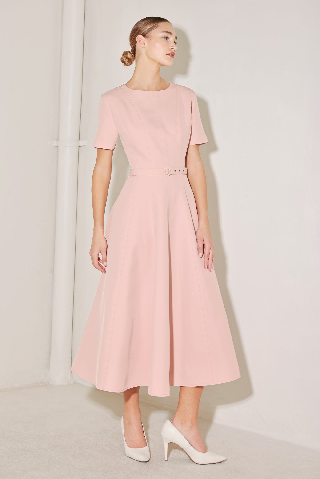 SPRING ICON PINK WOVEN MIDI DRESS