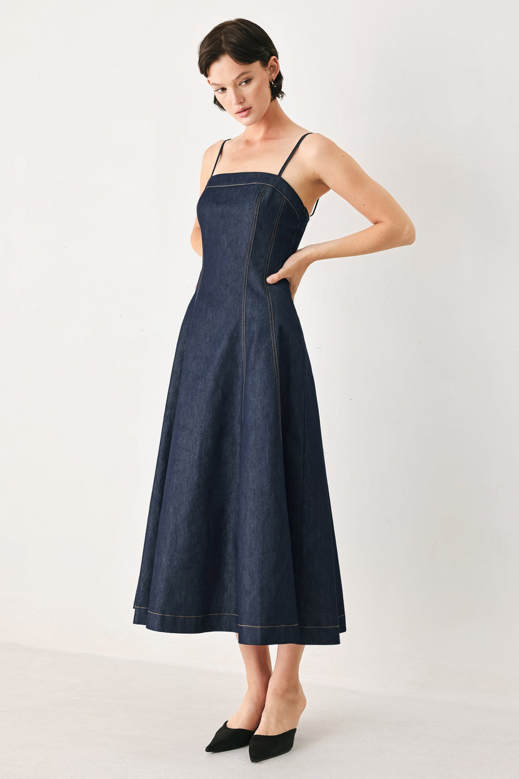 THE COASTAL DENIM WOVEN MIDI DRESS
