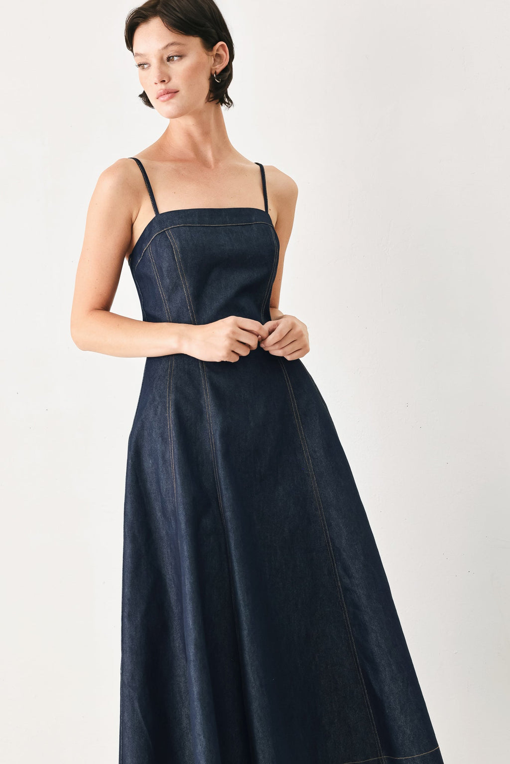 THE COASTAL DENIM WOVEN MIDI DRESS