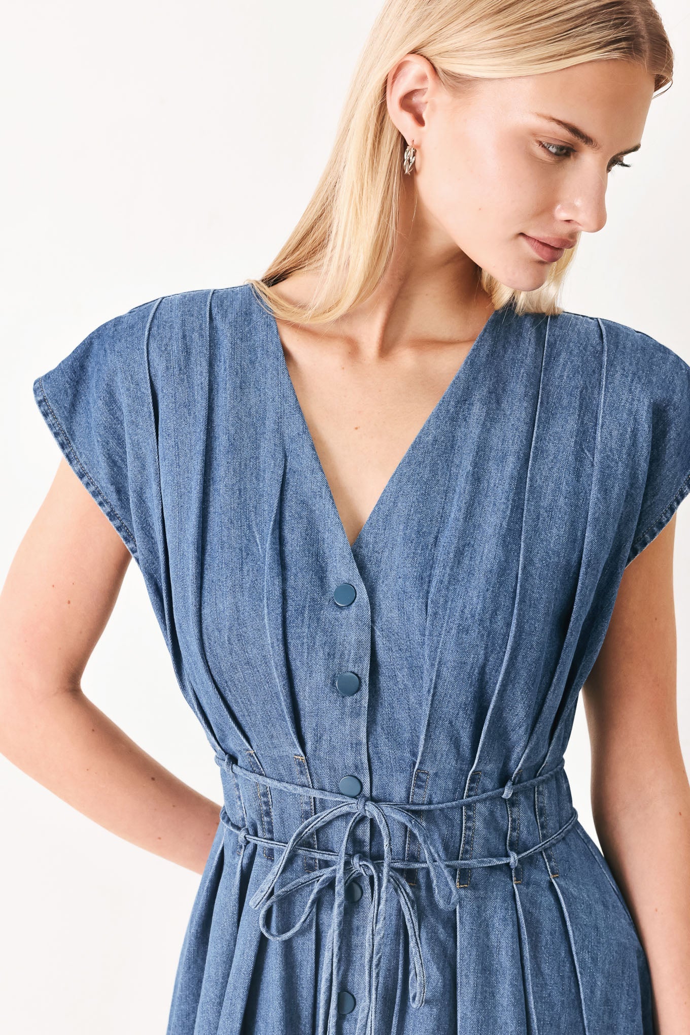 MIDNIGHT FLOW DENIM MIDI DRESS