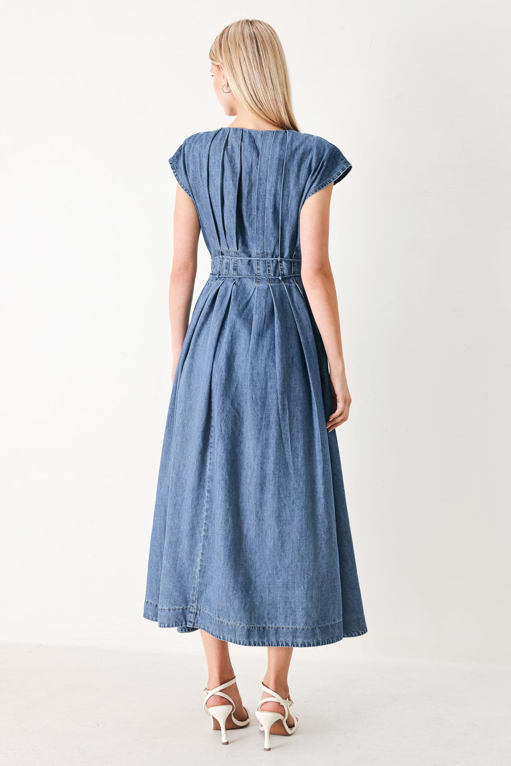 MIDNIGHT FLOW DENIM MIDI DRESS