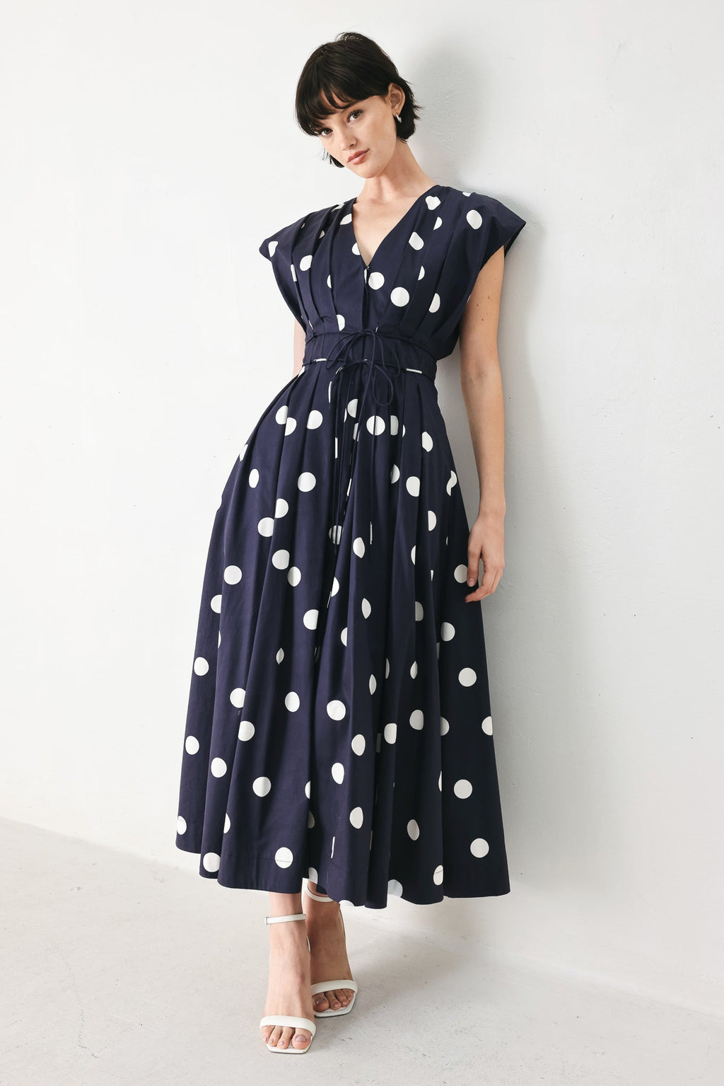 BLUE MOON DOT WOVEN MIDI DRESS