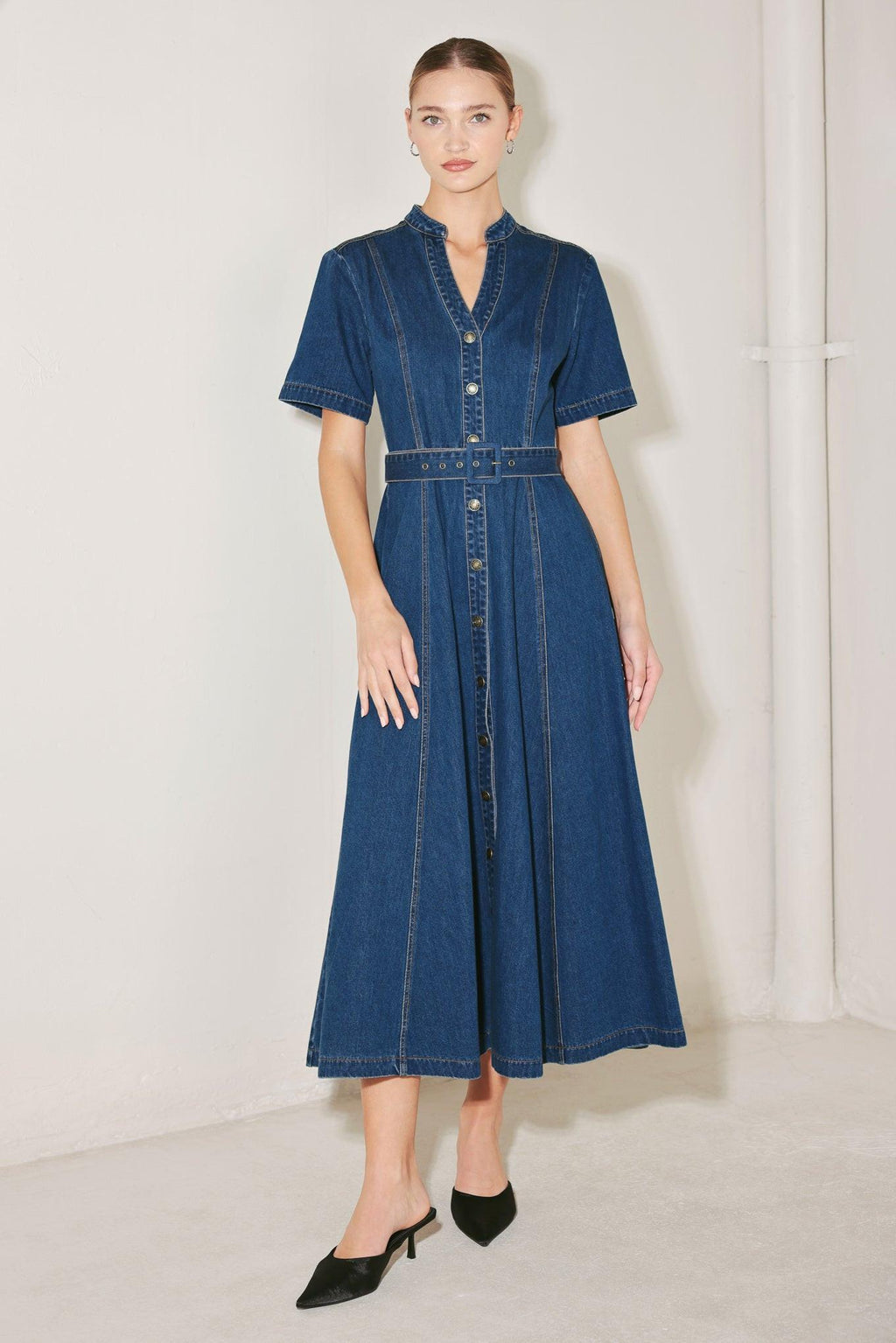 SATURN STREET DENIM MIDI DRESS