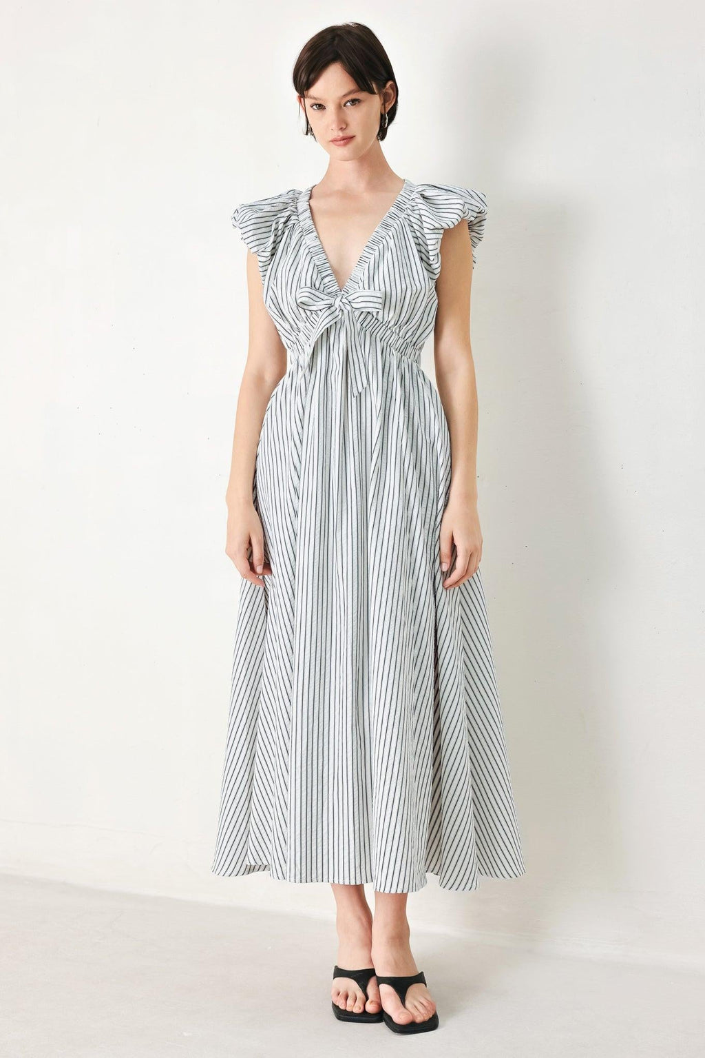 WHISPER STRIPE WOVEN MIDI DRESS