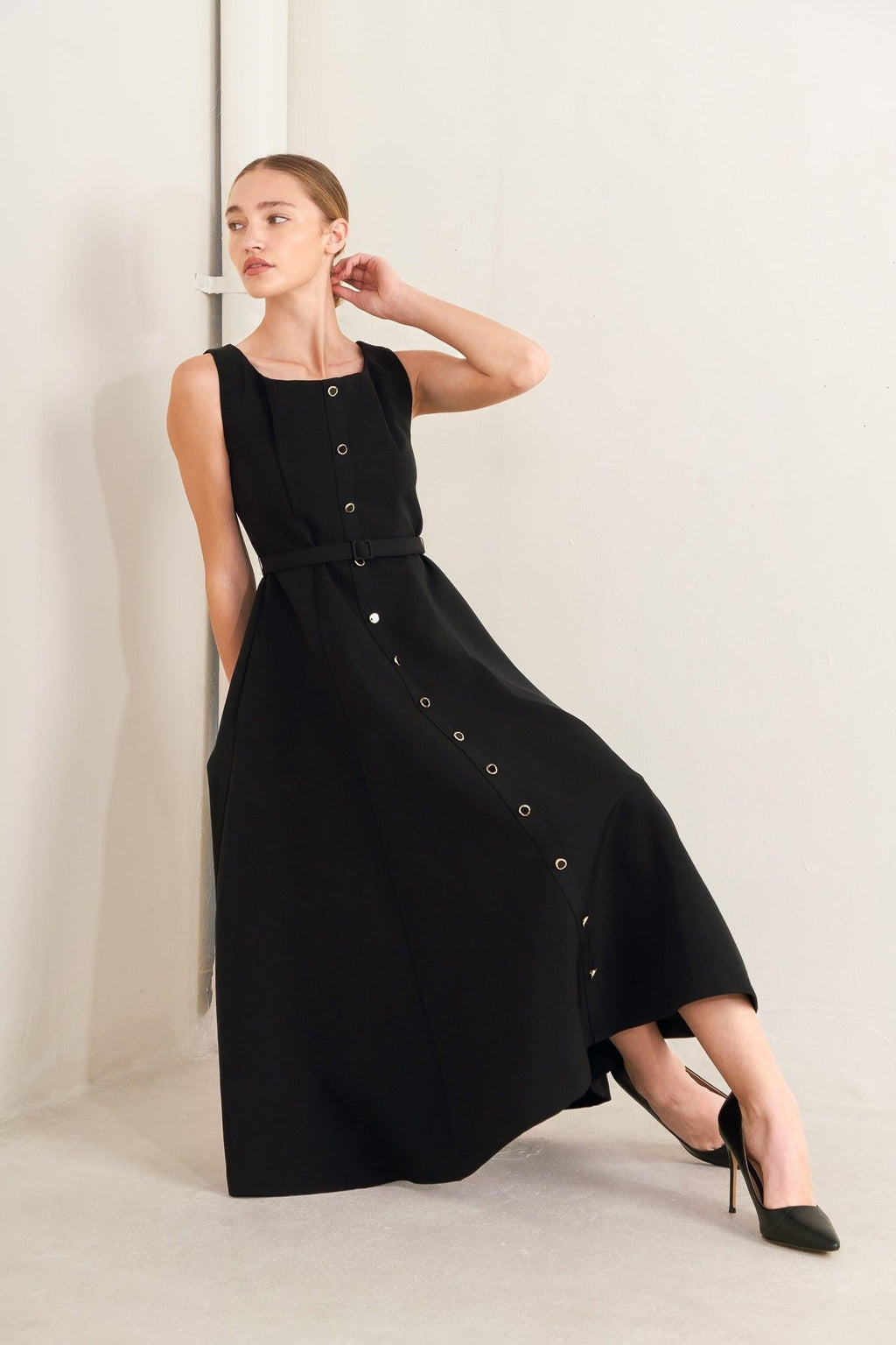 PARIS AFTER DARK WOVEN MIDI DRESS
