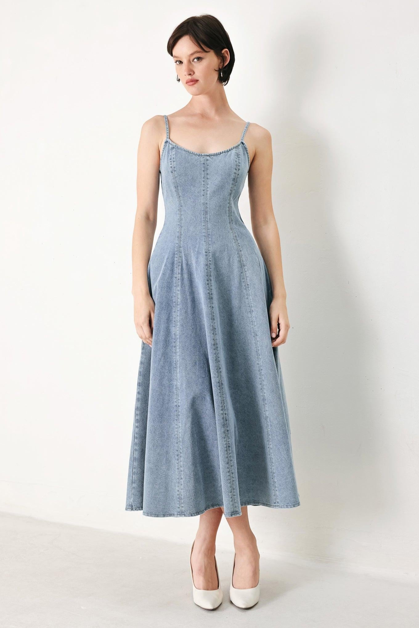 CLOUD NINETTE DENIM MIDI DRESS