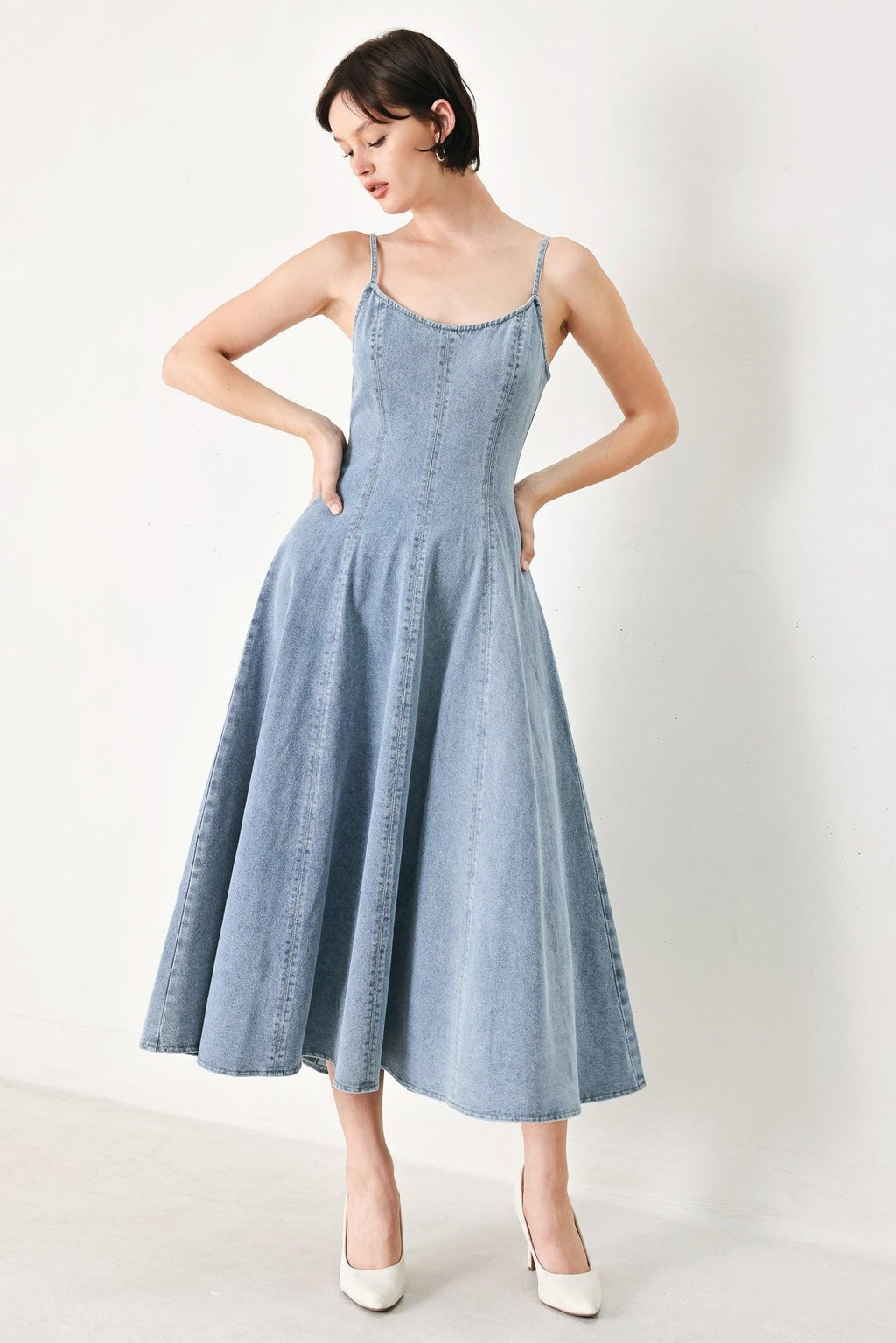 CLOUD NINETTE DENIM MIDI DRESS