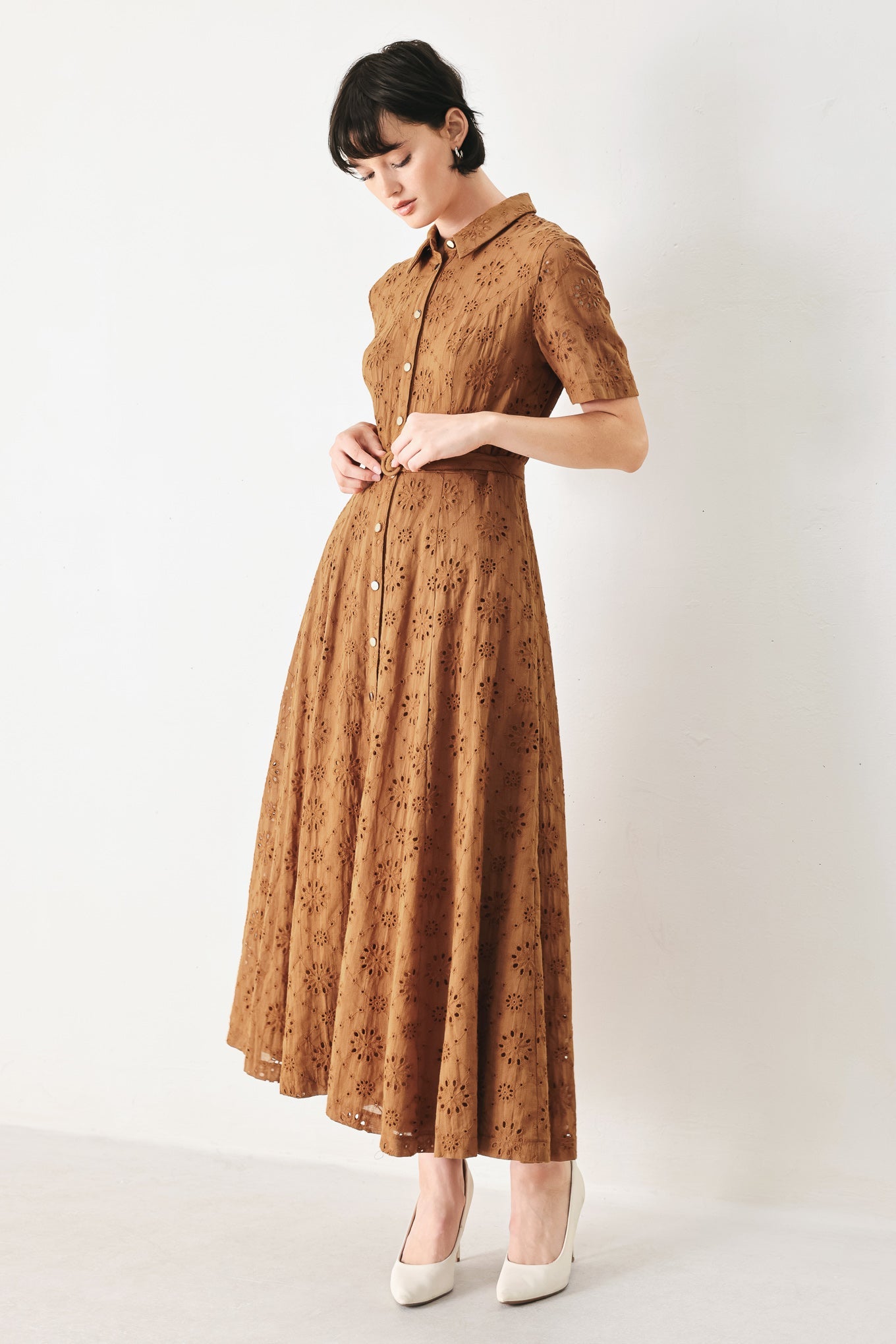 TIMELESS LOVE WOVEN EYELET MIDI DRESS