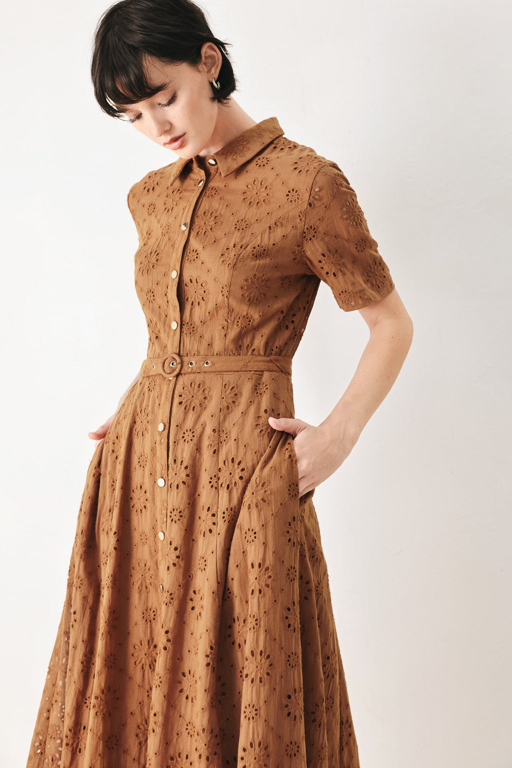 TIMELESS LOVE WOVEN EYELET MIDI DRESS