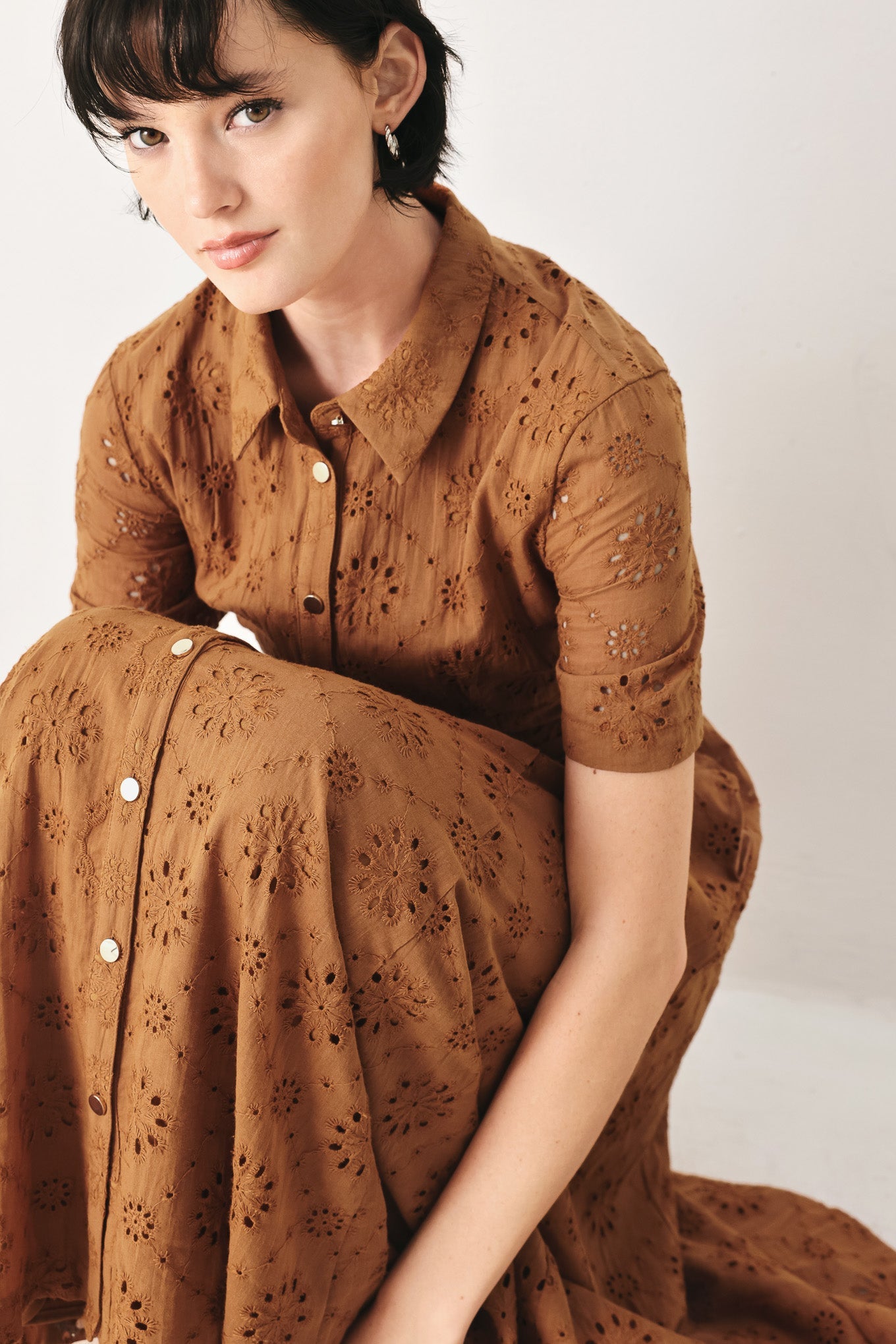 TIMELESS LOVE WOVEN EYELET MIDI DRESS