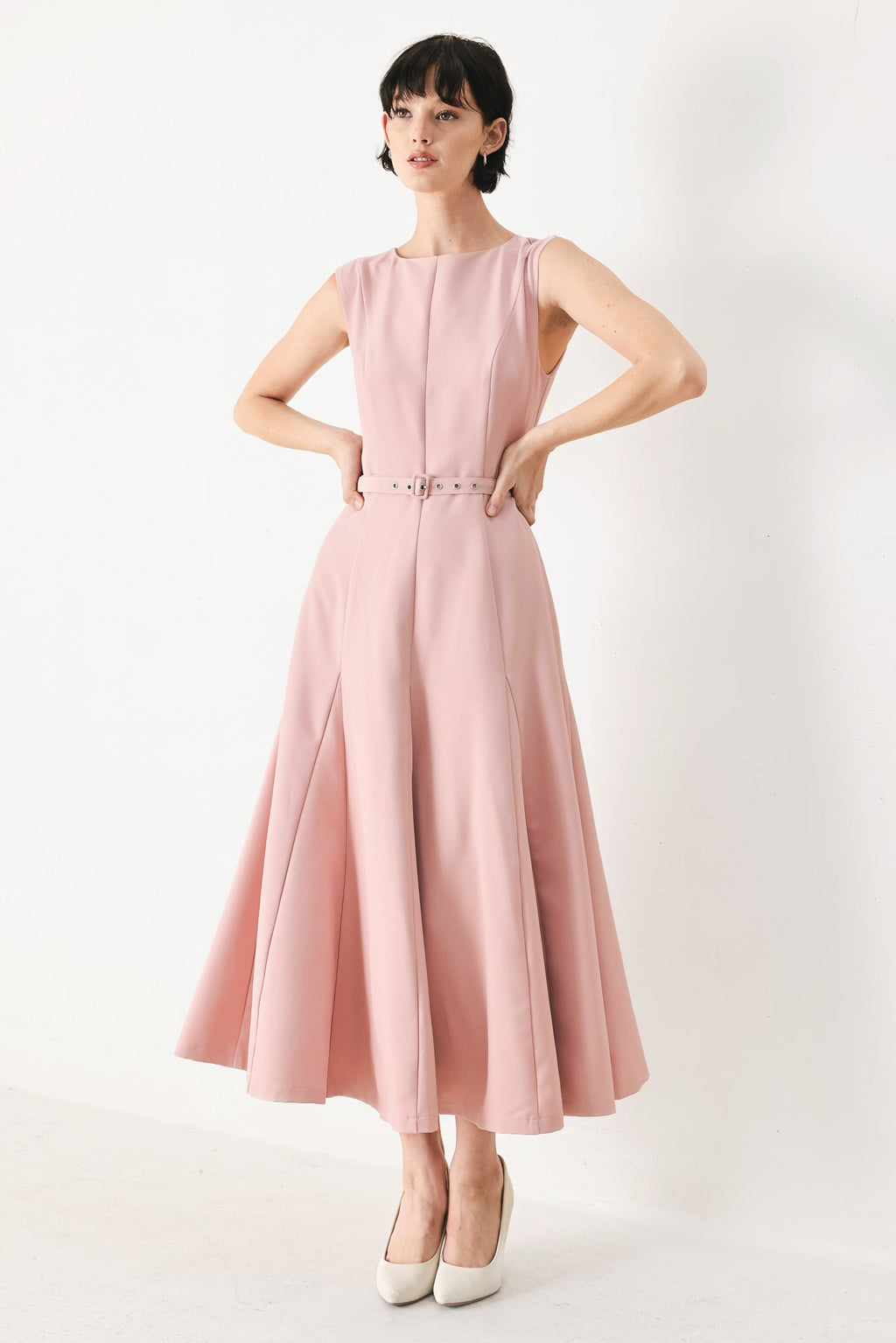 CALM AFTERGLOW BLUSH WOVEN MIDI DRESS