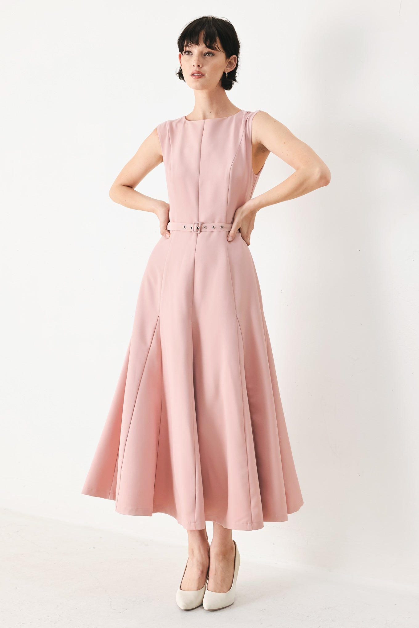 CALM AFTERGLOW BLUSH WOVEN MIDI DRESS