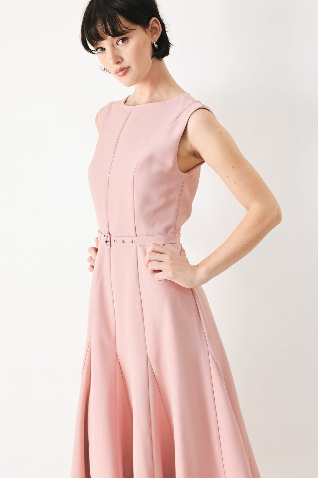CALM AFTERGLOW BLUSH WOVEN MIDI DRESS