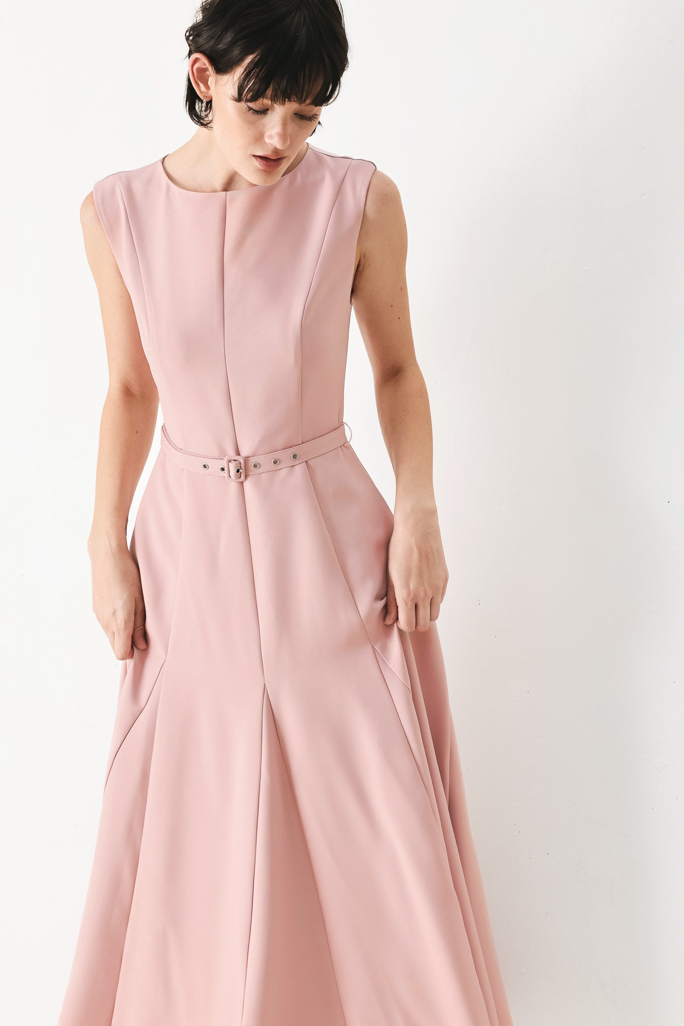 CALM AFTERGLOW BLUSH WOVEN MIDI DRESS