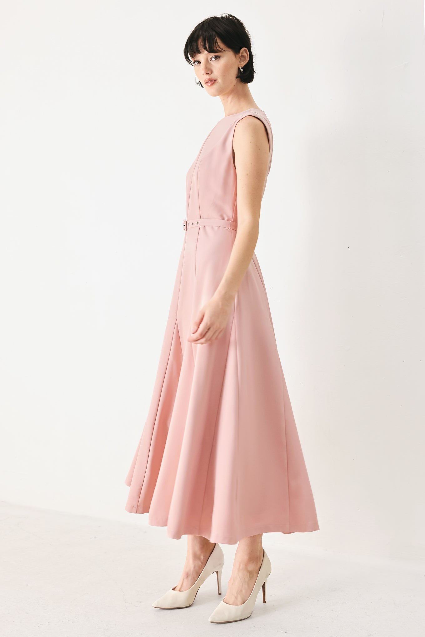 CALM AFTERGLOW BLUSH WOVEN MIDI DRESS