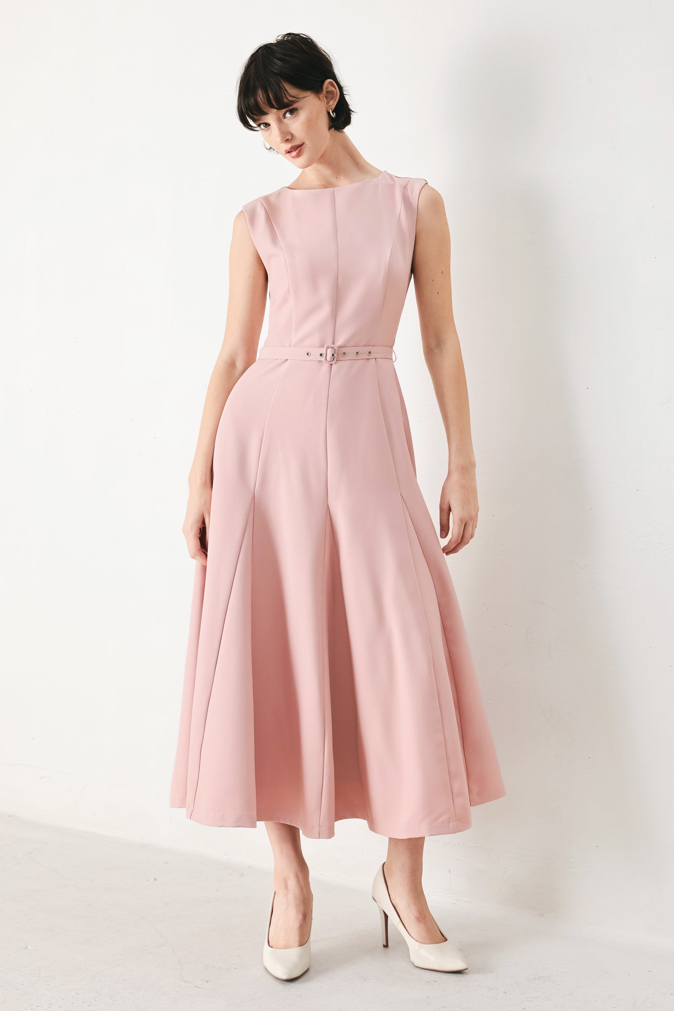 CALM AFTERGLOW BLUSH WOVEN MIDI DRESS