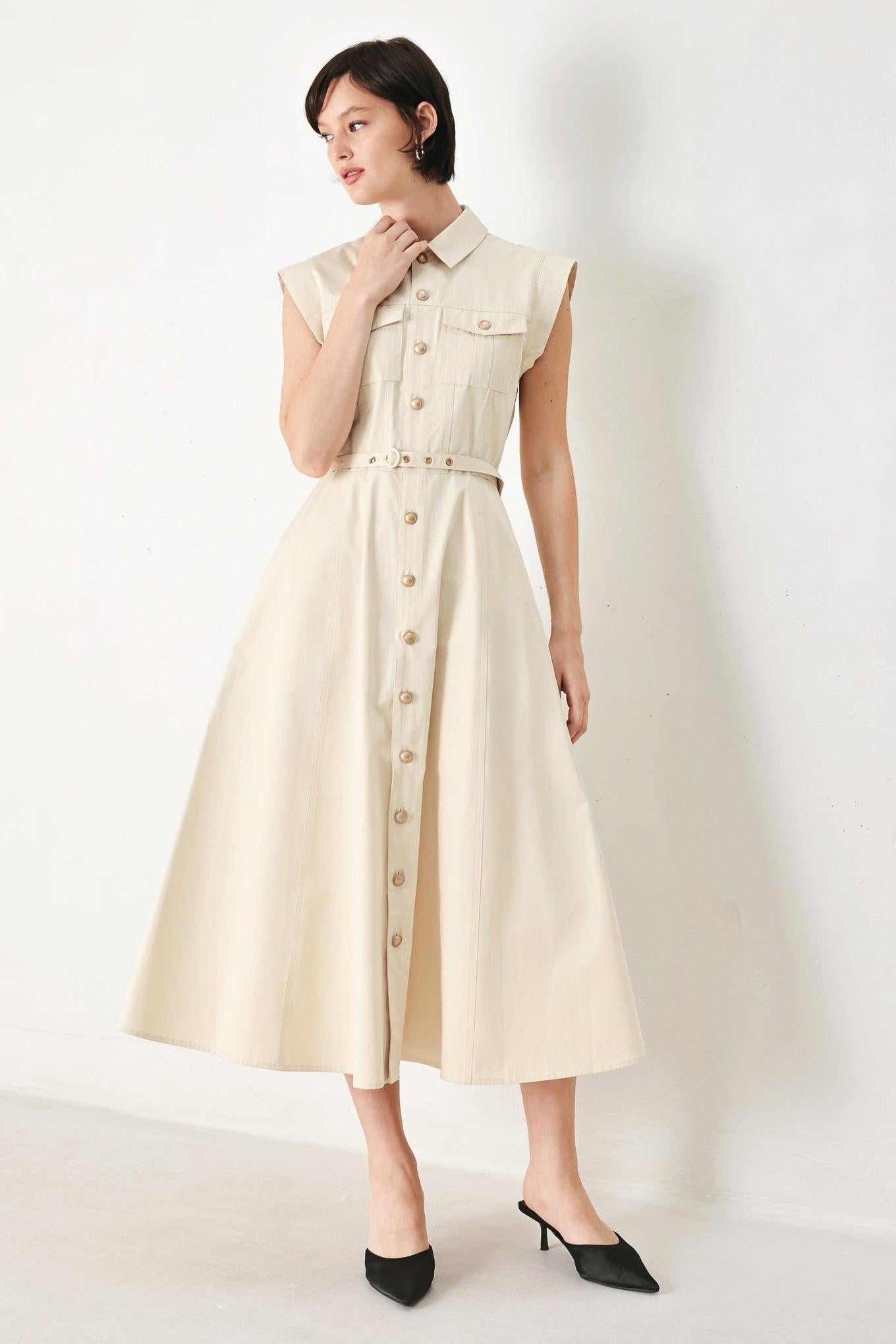 NEUTRAL COMMAND WOVEN SHIRT DRESS