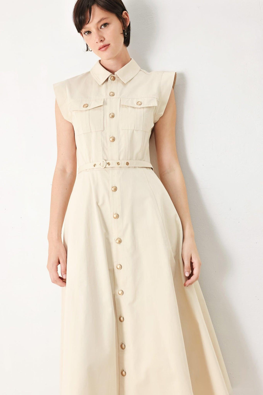 NEUTRAL COMMAND WOVEN SHIRT DRESS