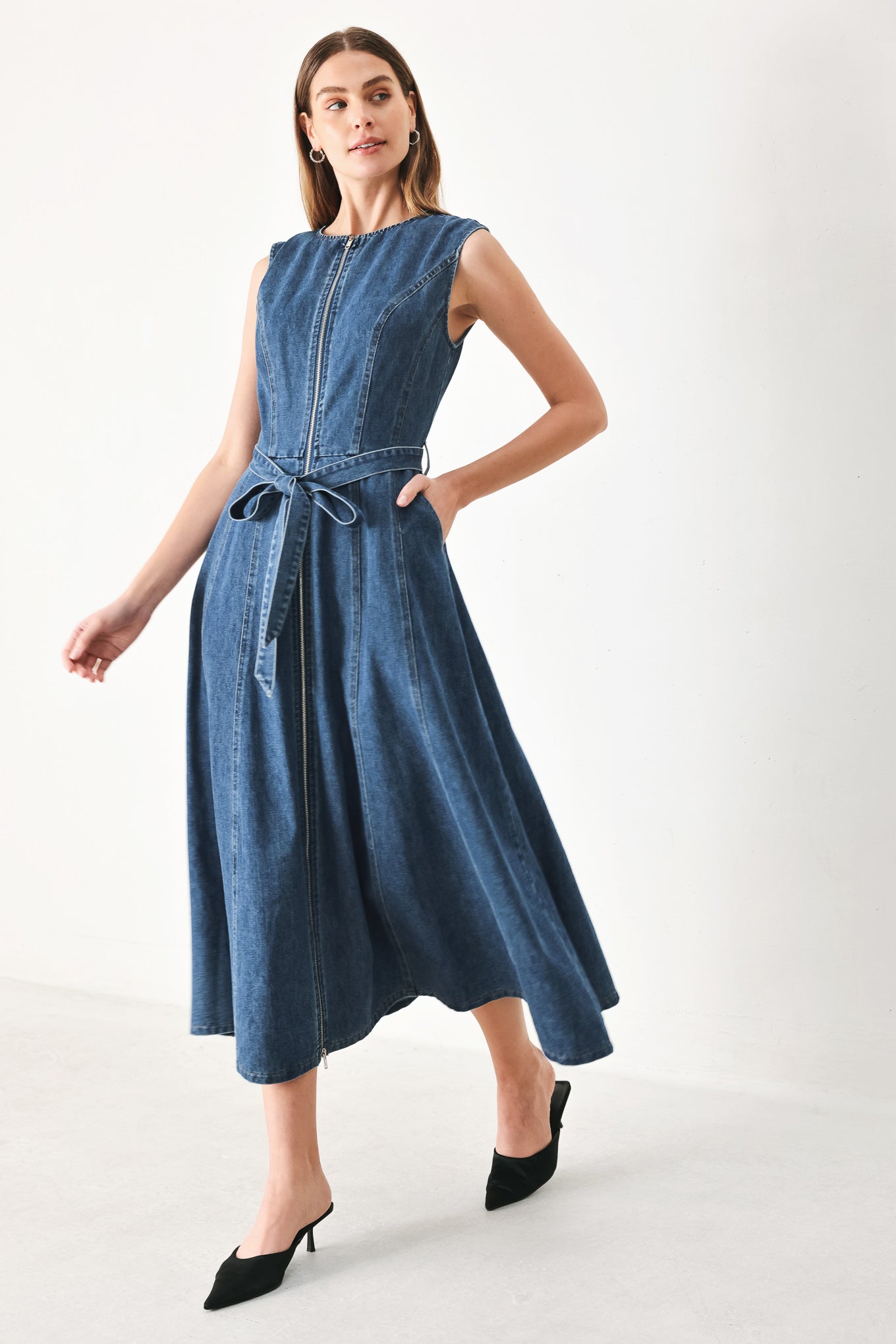 INDIGO SILHOUETTE DENIM MIDI DRESS