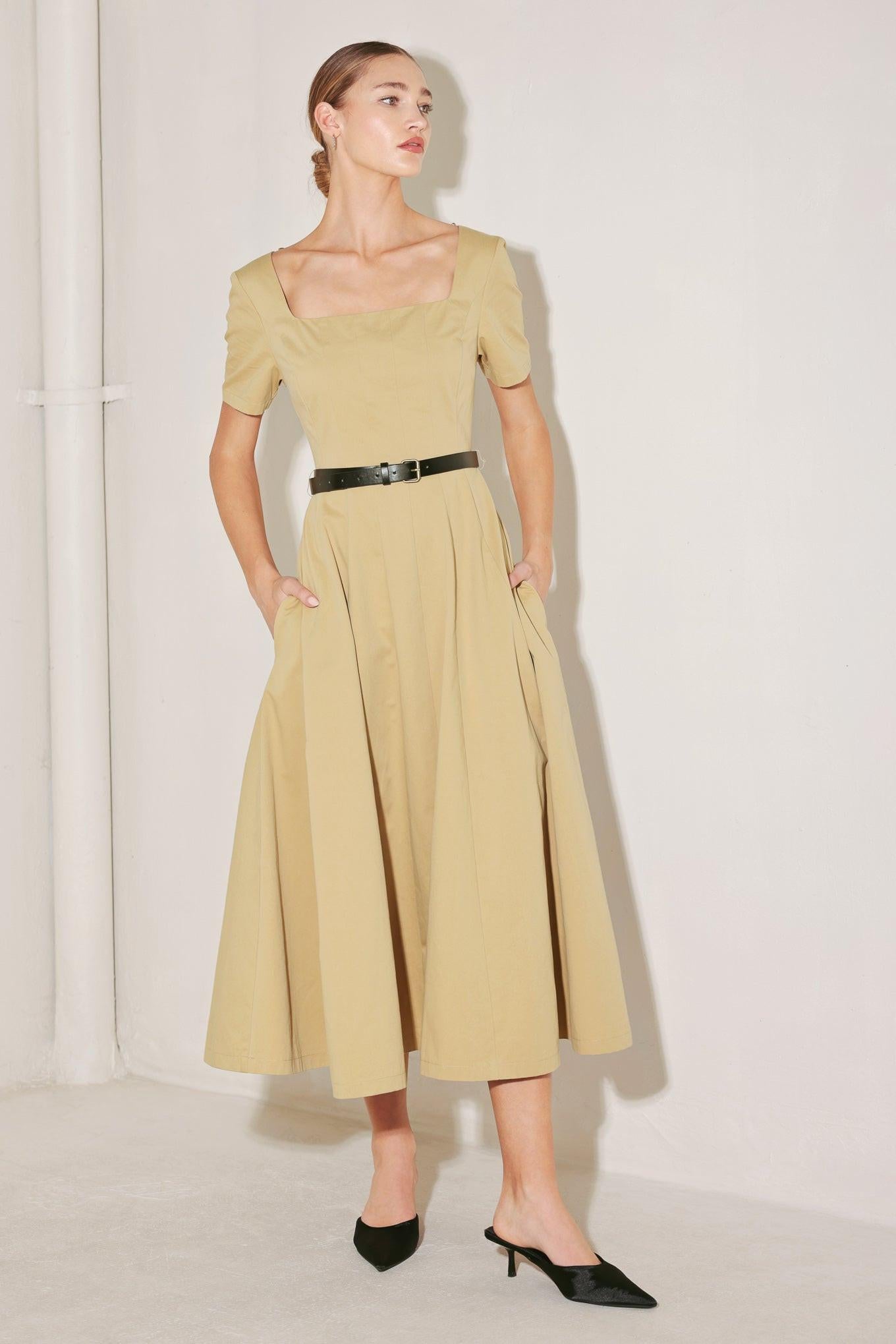 WARM STONE EDIT WOVEN MIDI DRESS
