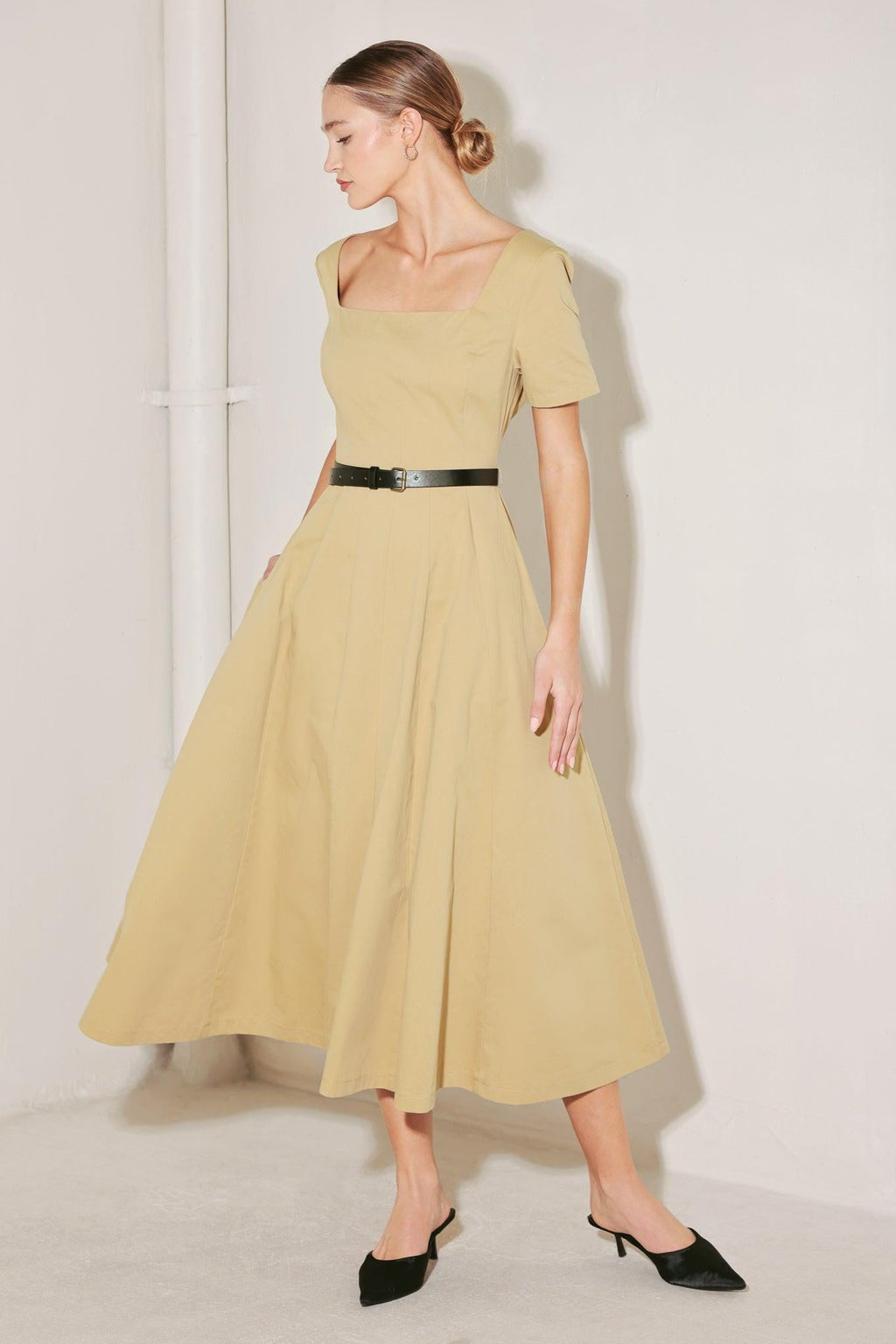 WARM STONE EDIT WOVEN MIDI DRESS