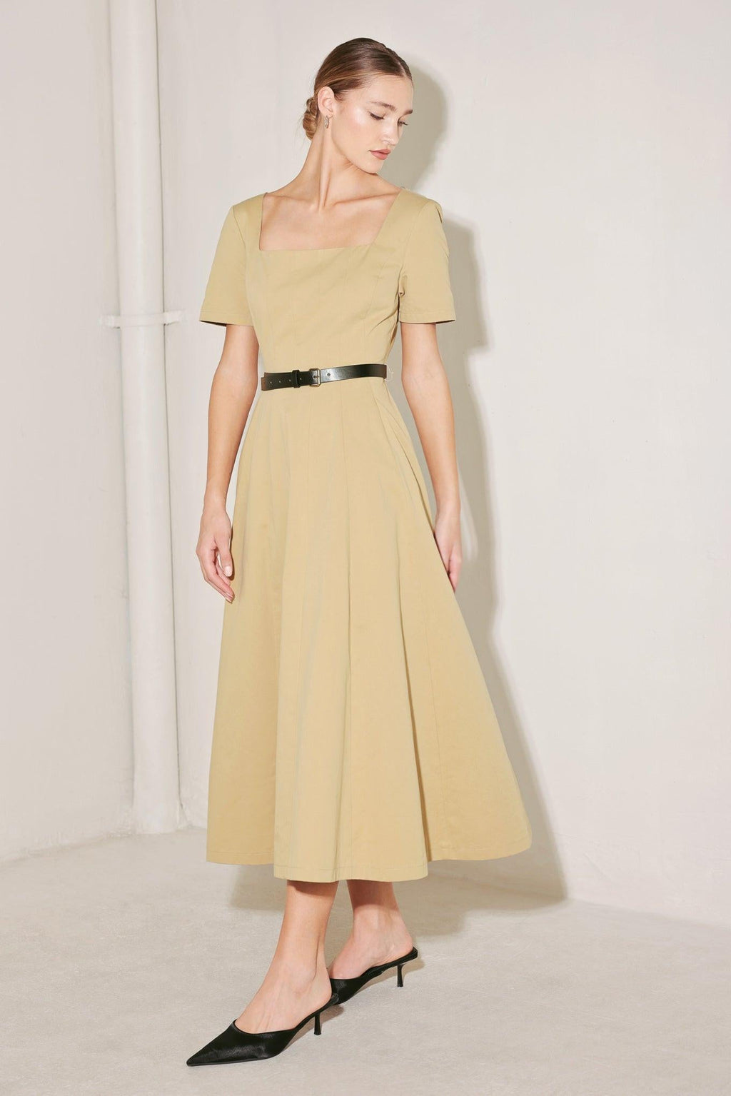 WARM STONE EDIT WOVEN MIDI DRESS