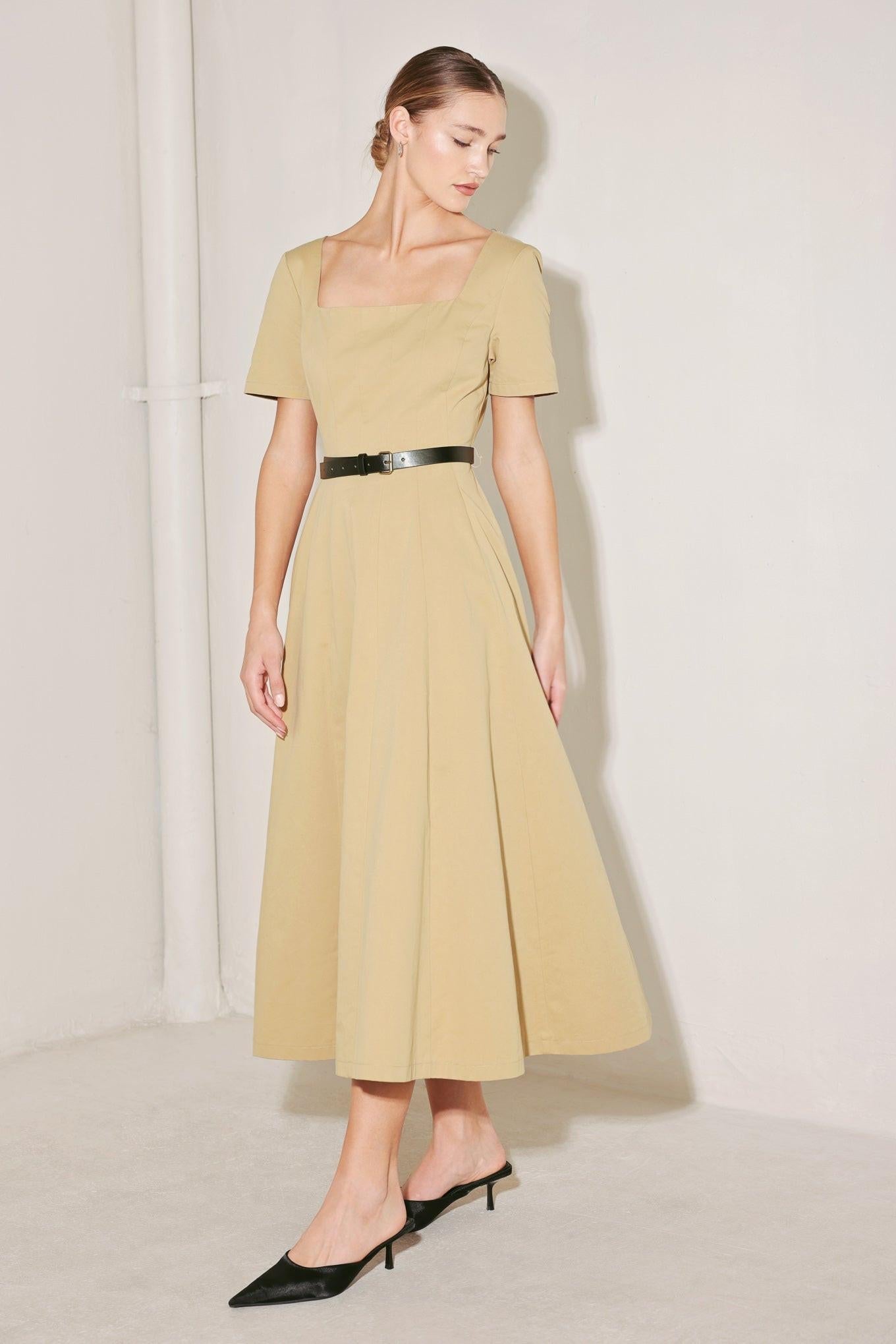 WARM STONE EDIT WOVEN MIDI DRESS