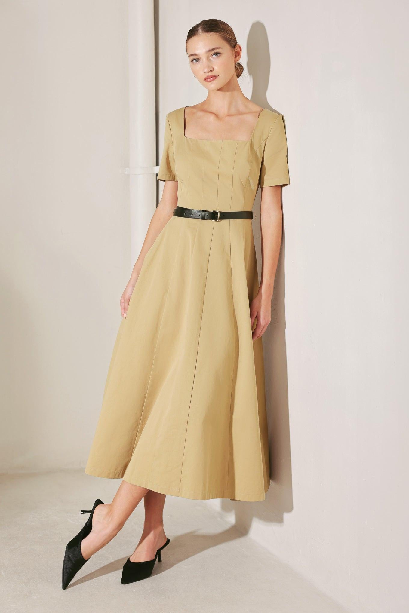 WARM STONE EDIT WOVEN MIDI DRESS