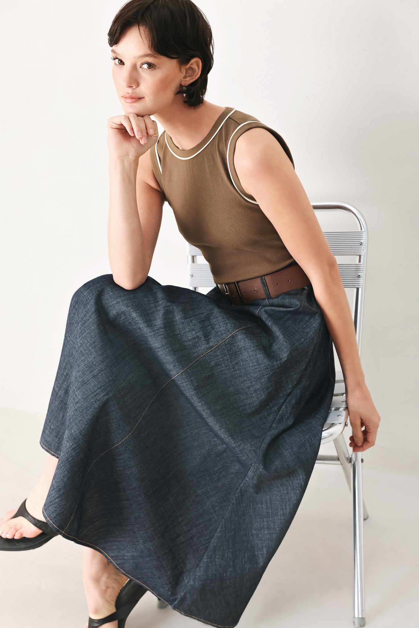 ESPRESSO HOUR DENIM COMBINATION MIDI DRESS