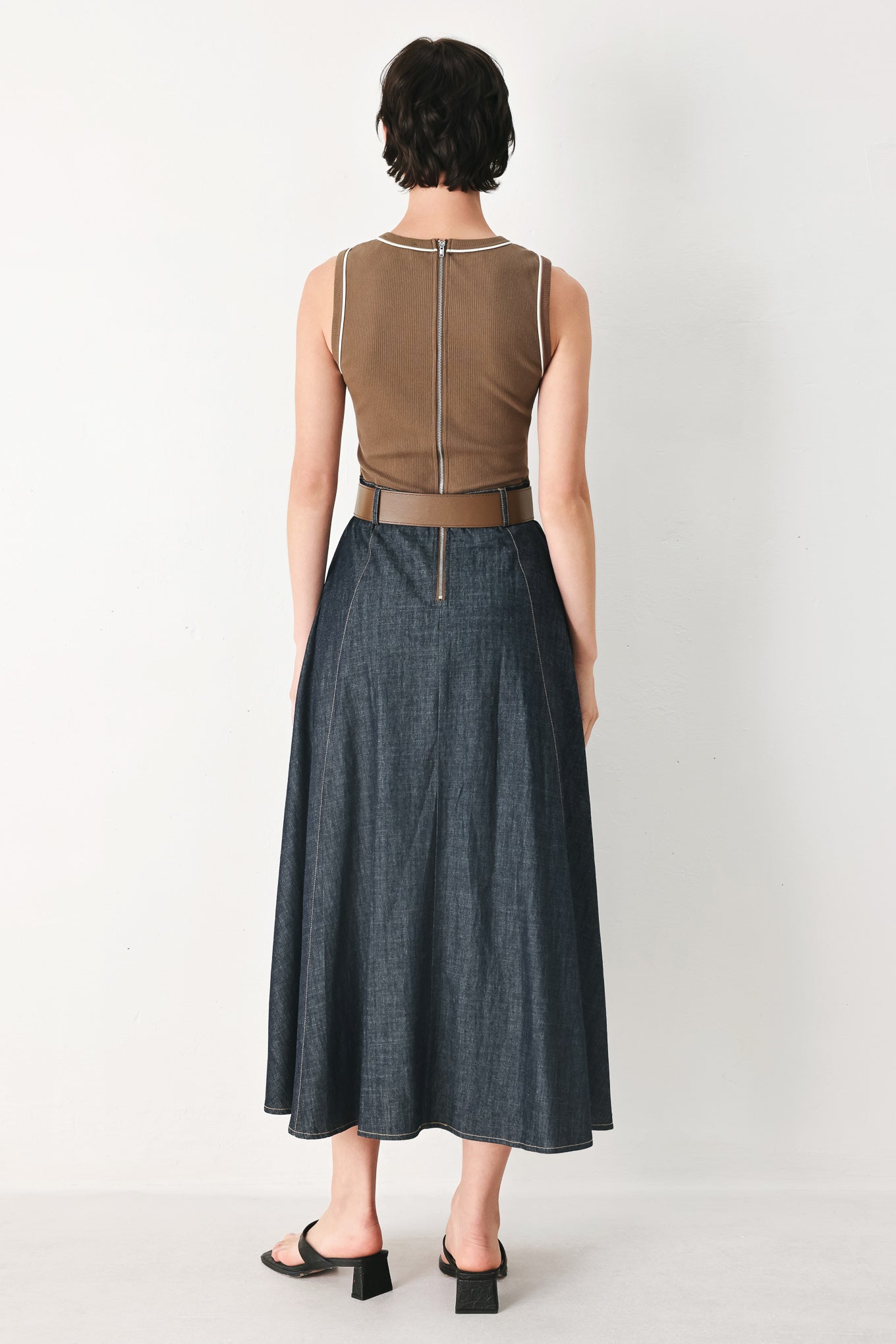 ESPRESSO HOUR DENIM COMBINATION MIDI DRESS