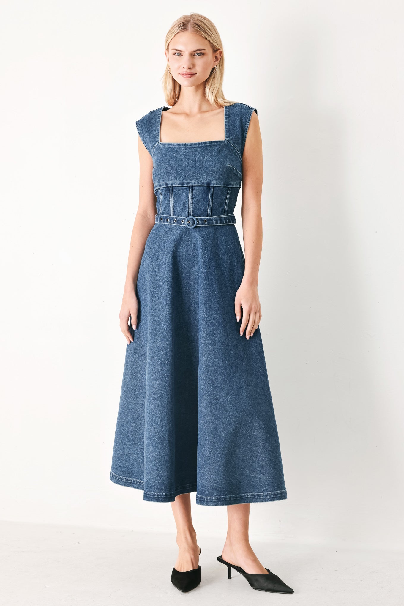 QUIET MUSE DENIM MIDI DRESS