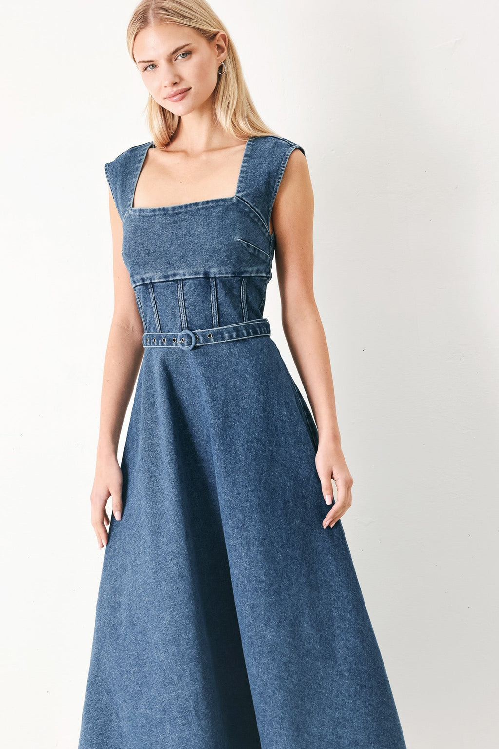 QUIET MUSE DENIM MIDI DRESS