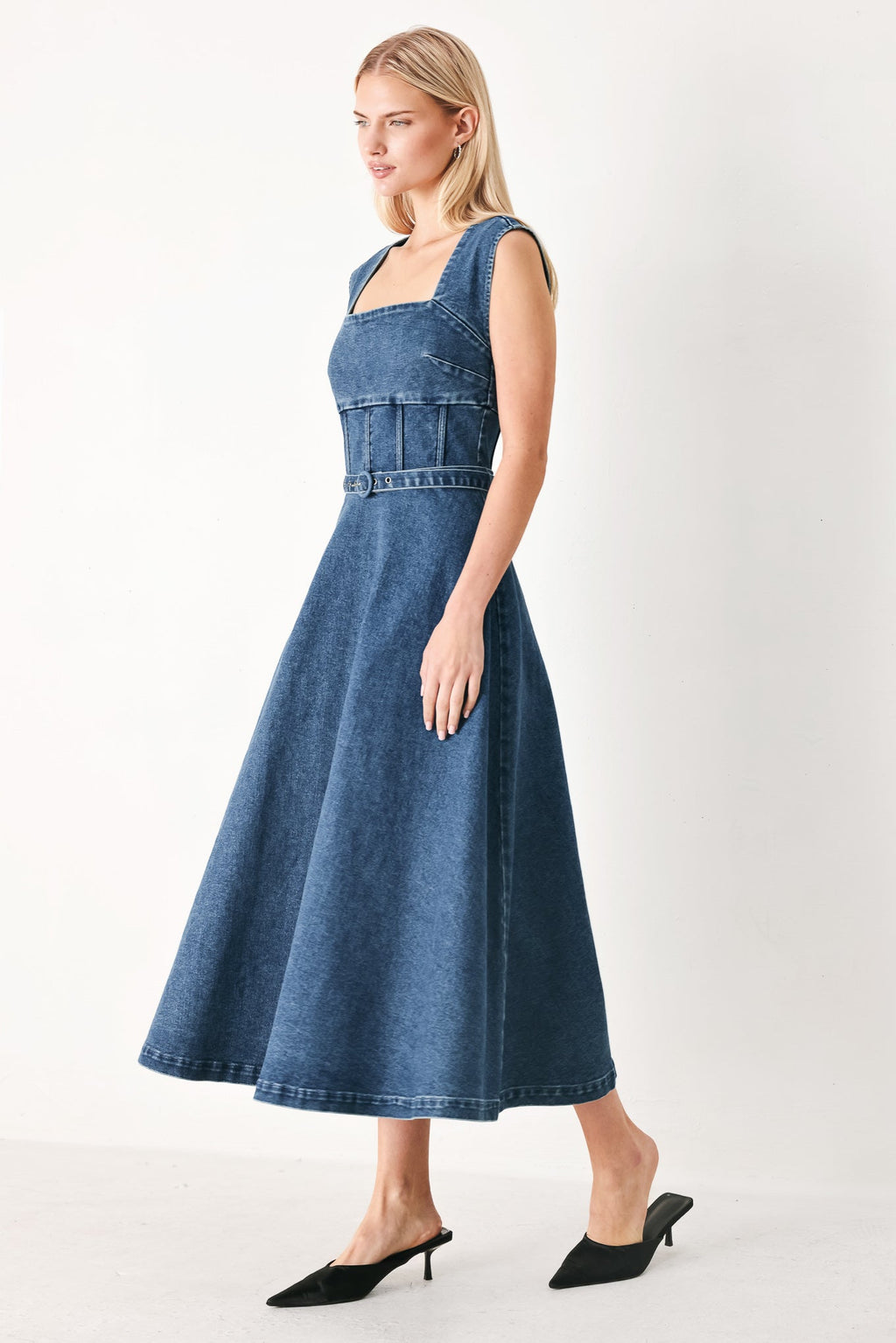 QUIET MUSE DENIM MIDI DRESS
