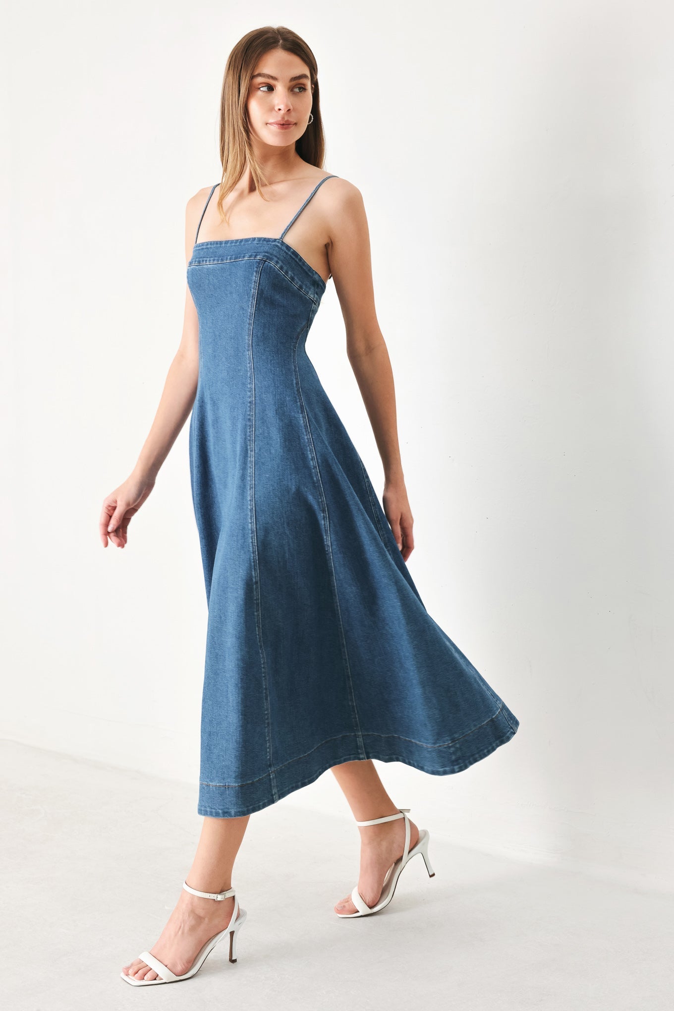 SUMMER INDIGO DENIM MIDI DRESS