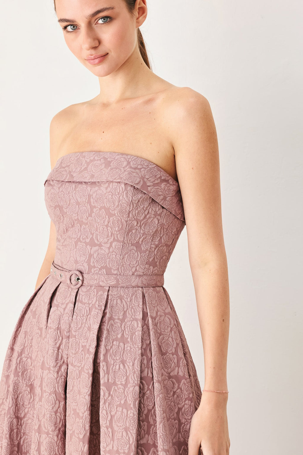 ROSETTE BANDEAU WOVEN MIDI DRESS