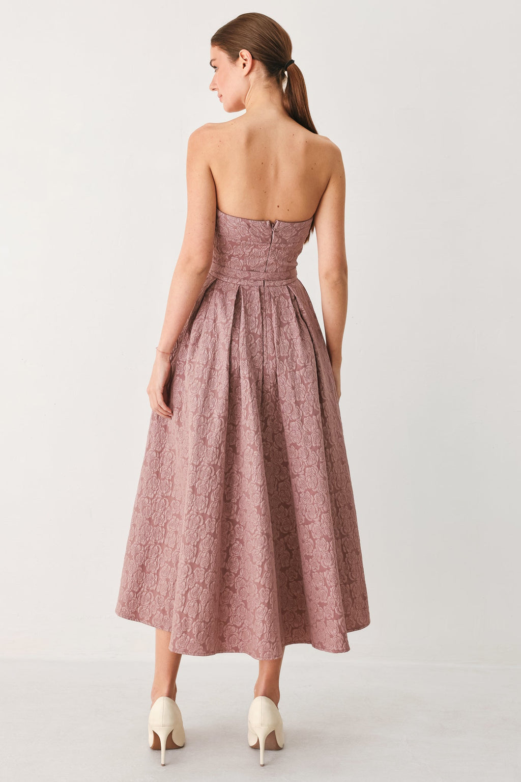 ROSETTE BANDEAU WOVEN MIDI DRESS