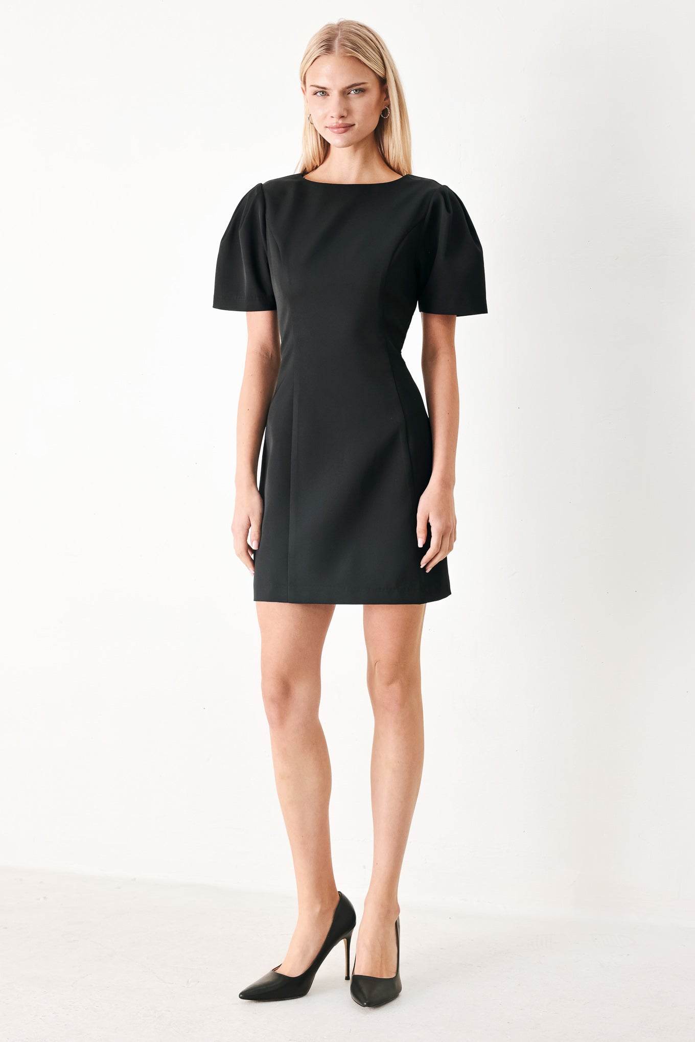 BLACK MIDNIGHT WOVEN MINI DRESS