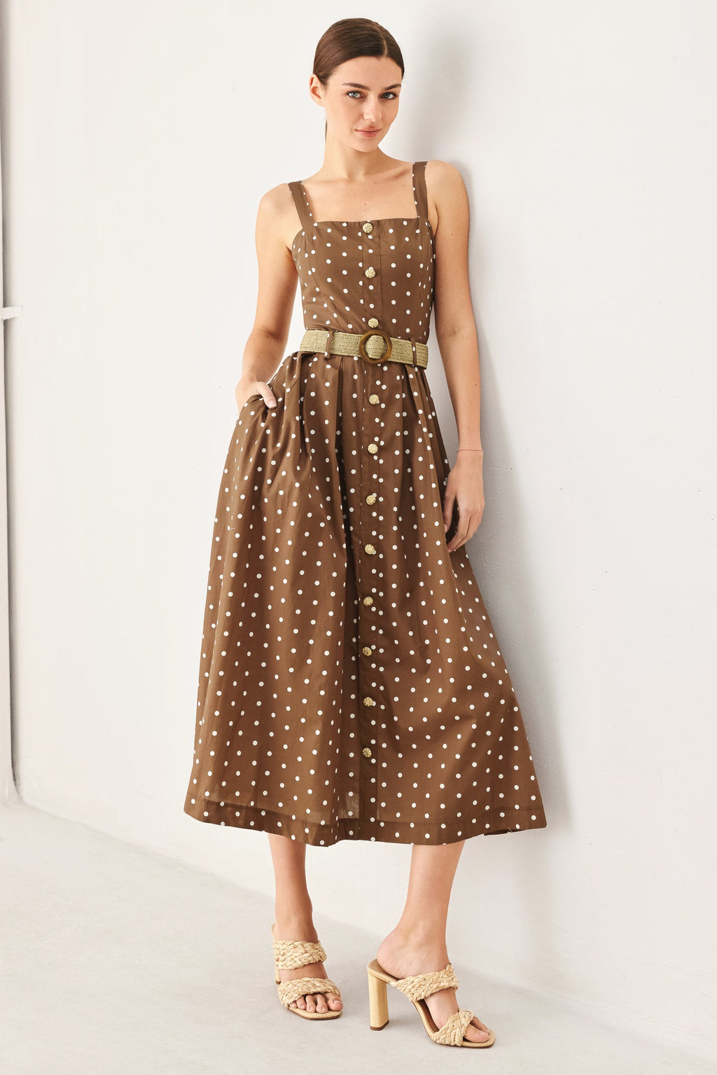 PARISIAN DOT WOVEN MIDI DRESS