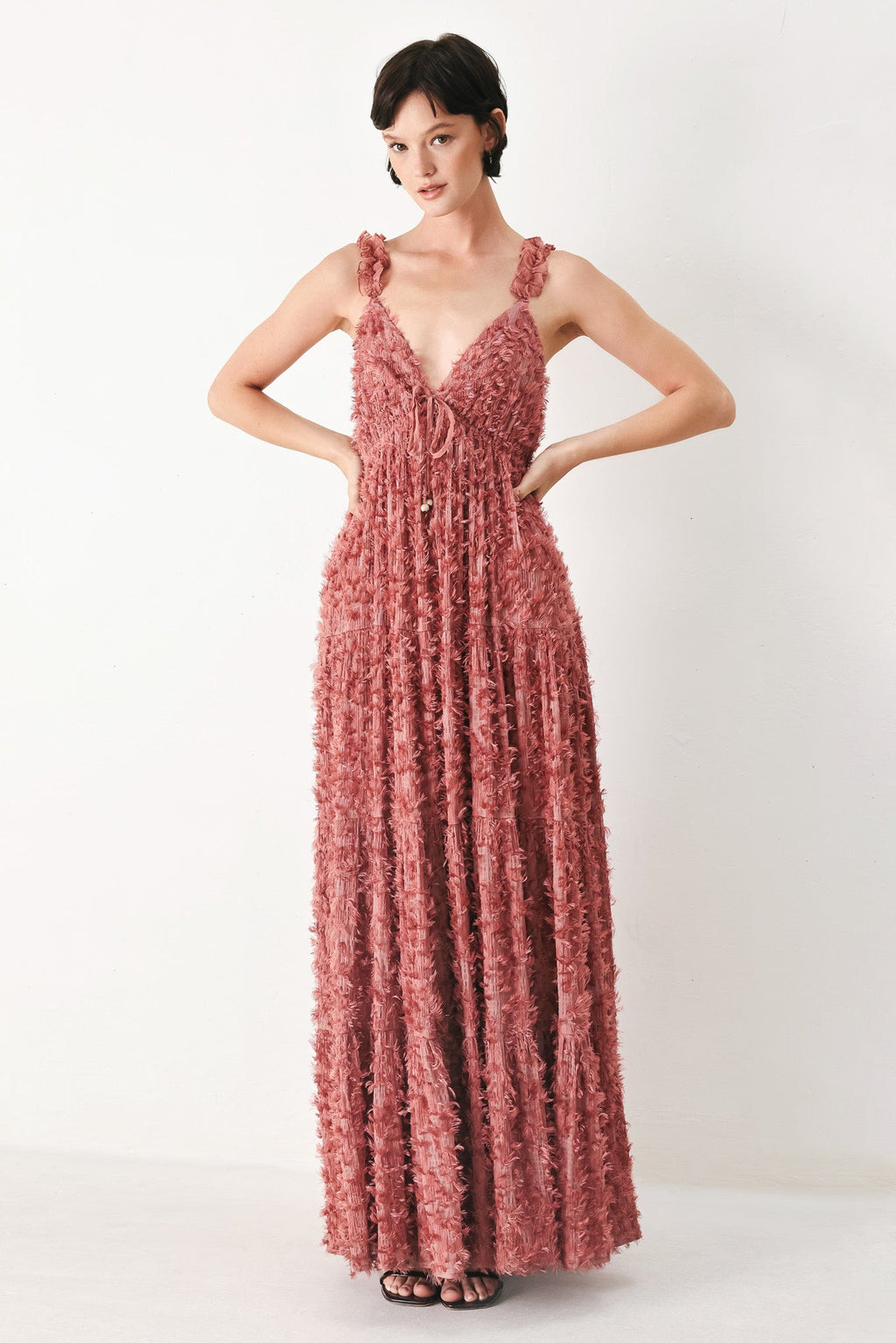 TWILIGHT ROSETTE WOVEN MAXI DRESS
