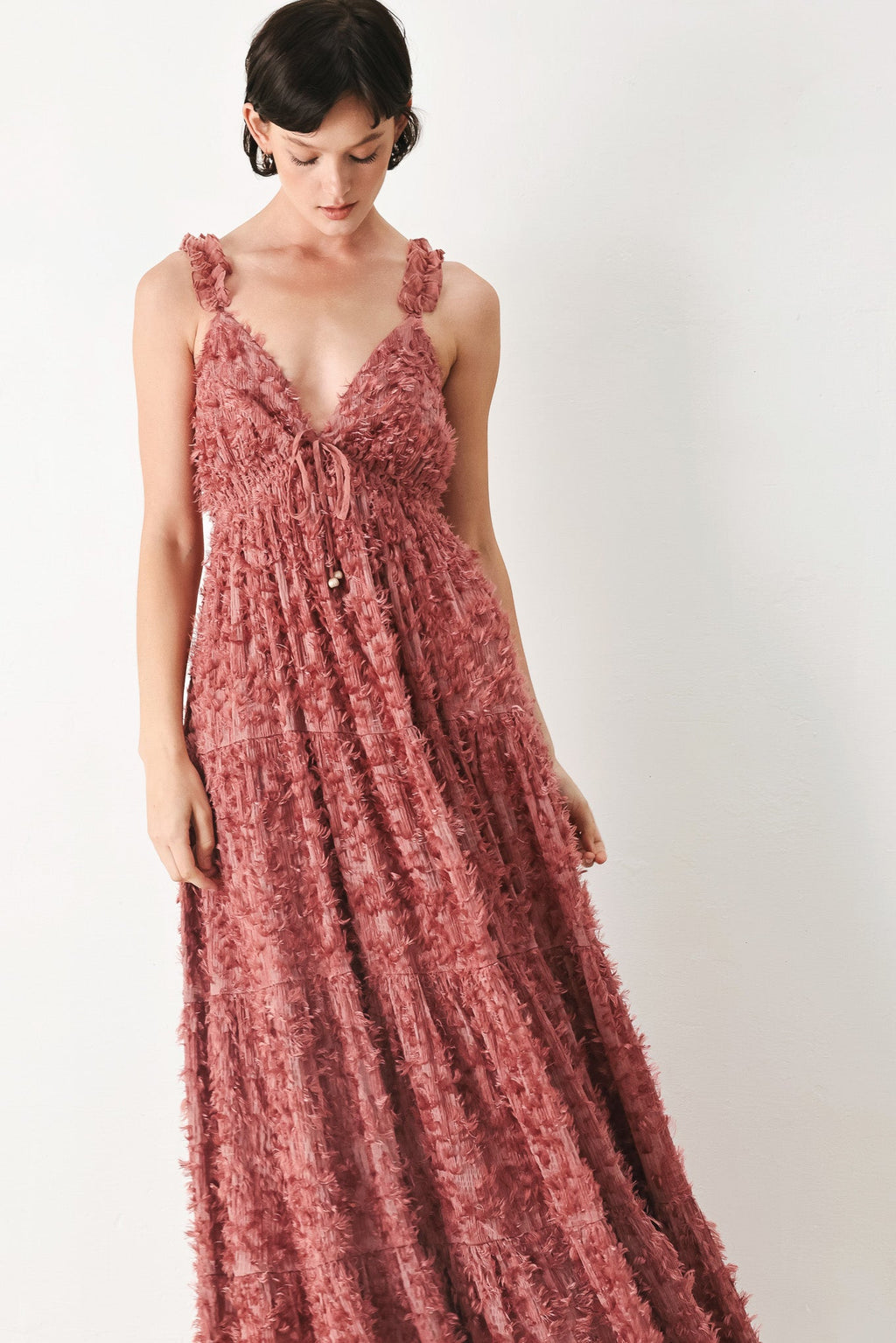 TWILIGHT ROSETTE WOVEN MAXI DRESS