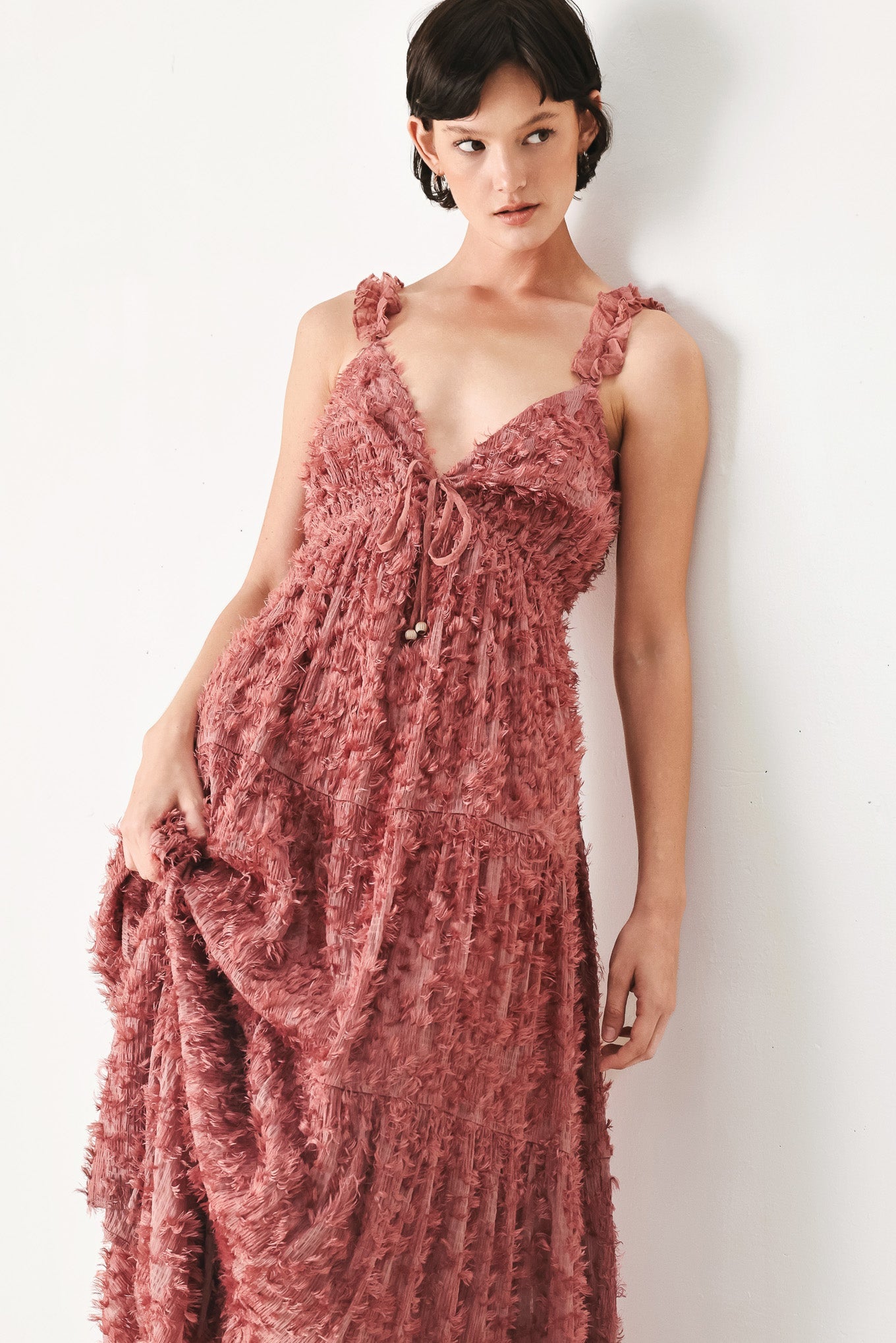 TWILIGHT ROSETTE WOVEN MAXI DRESS