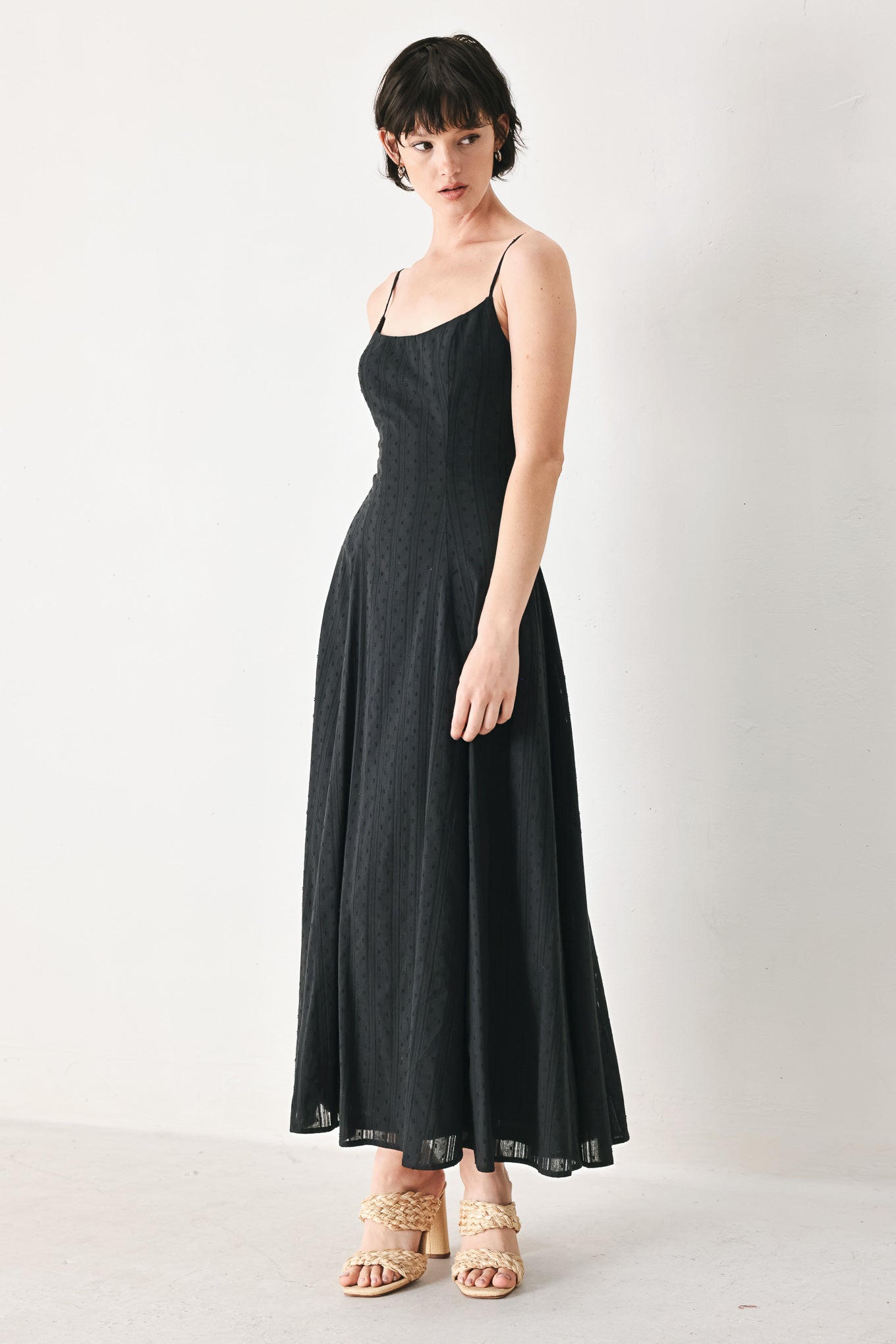 SHEER MIDNIGHT STORY WOVEN MIDI DRESS