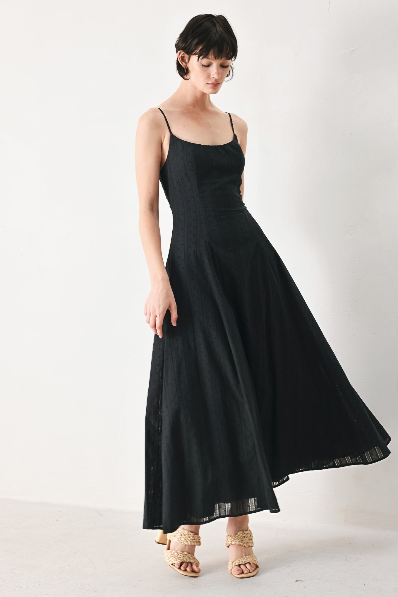 SHEER MIDNIGHT STORY WOVEN MIDI DRESS