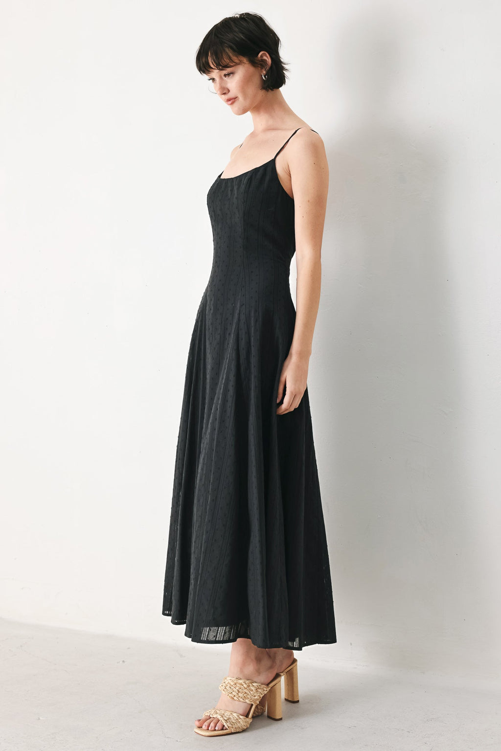 SHEER MIDNIGHT STORY WOVEN MIDI DRESS