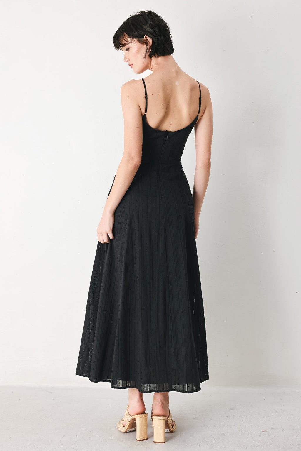 SHEER MIDNIGHT STORY WOVEN MIDI DRESS