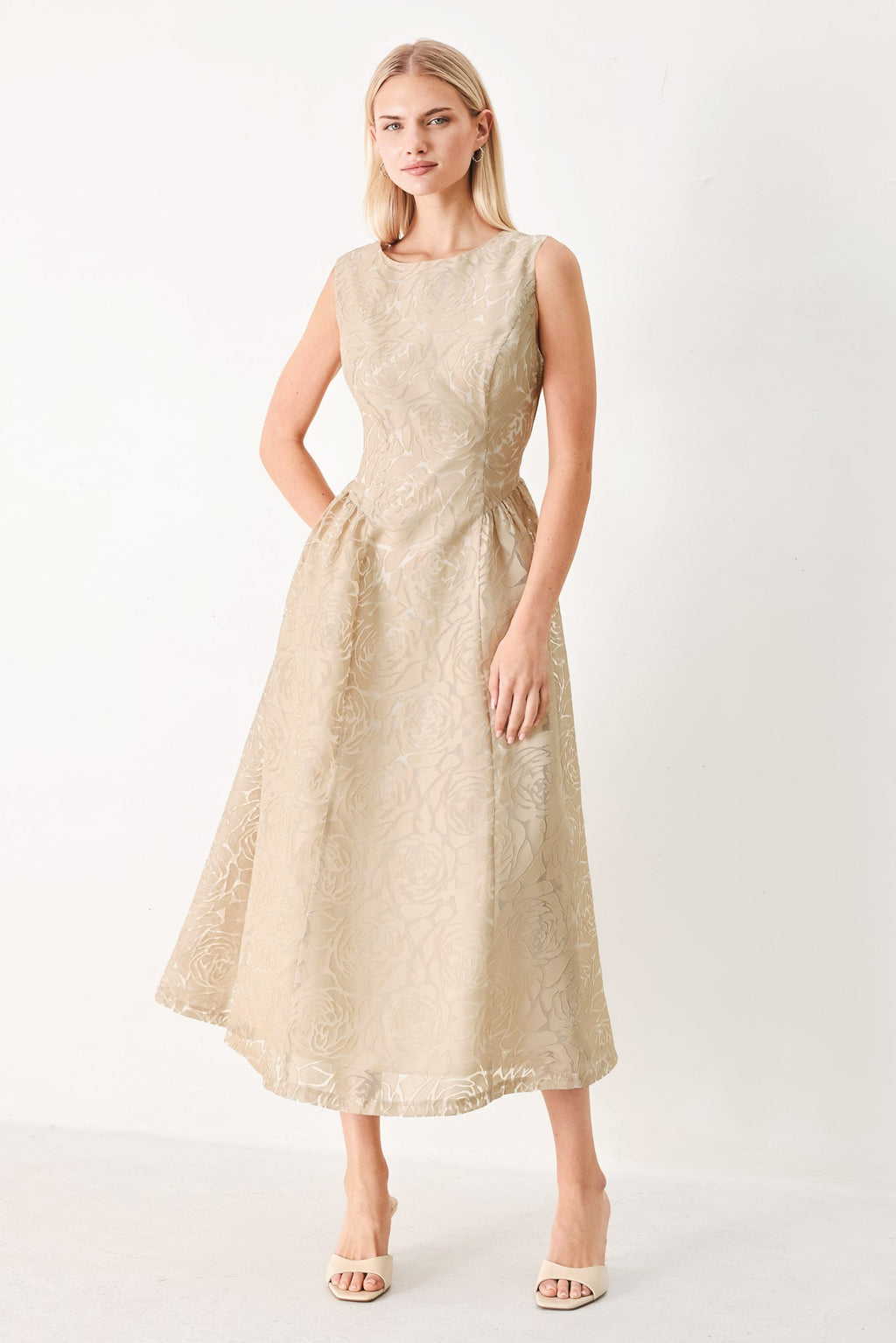 EVENING BLOSSOM ORGANZA MIDI DRESS