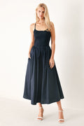 EASY BREEZE NAVY WOVEN MIDI DRESS