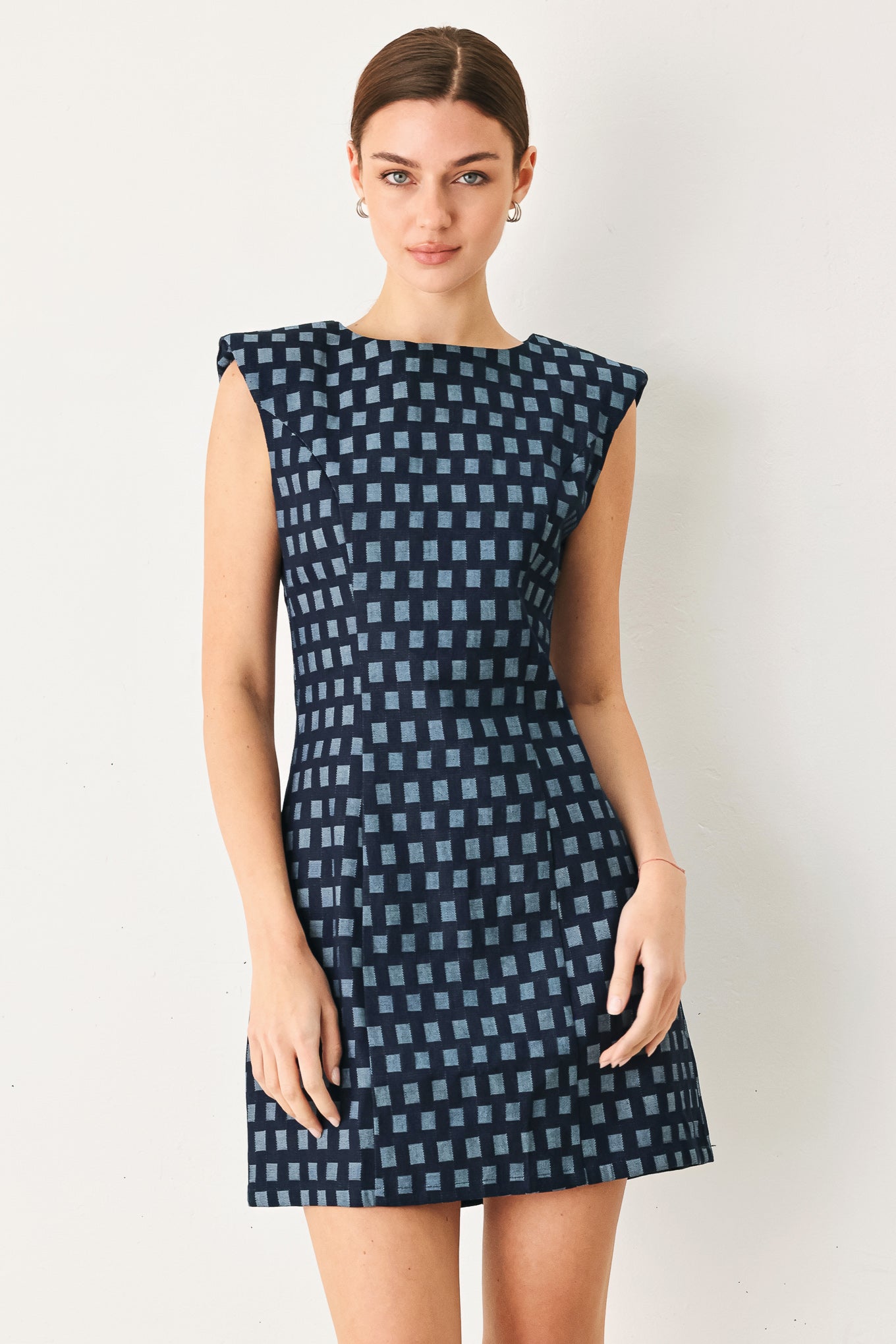 COOL GIRL CHECK JACQUARD DENIM MINI DRESS