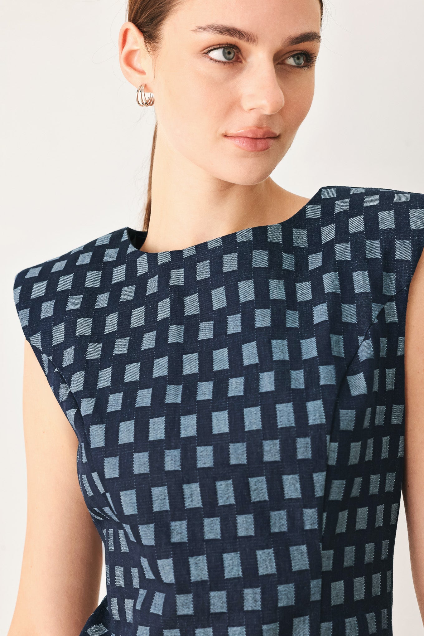 COOL GIRL CHECK JACQUARD DENIM MINI DRESS