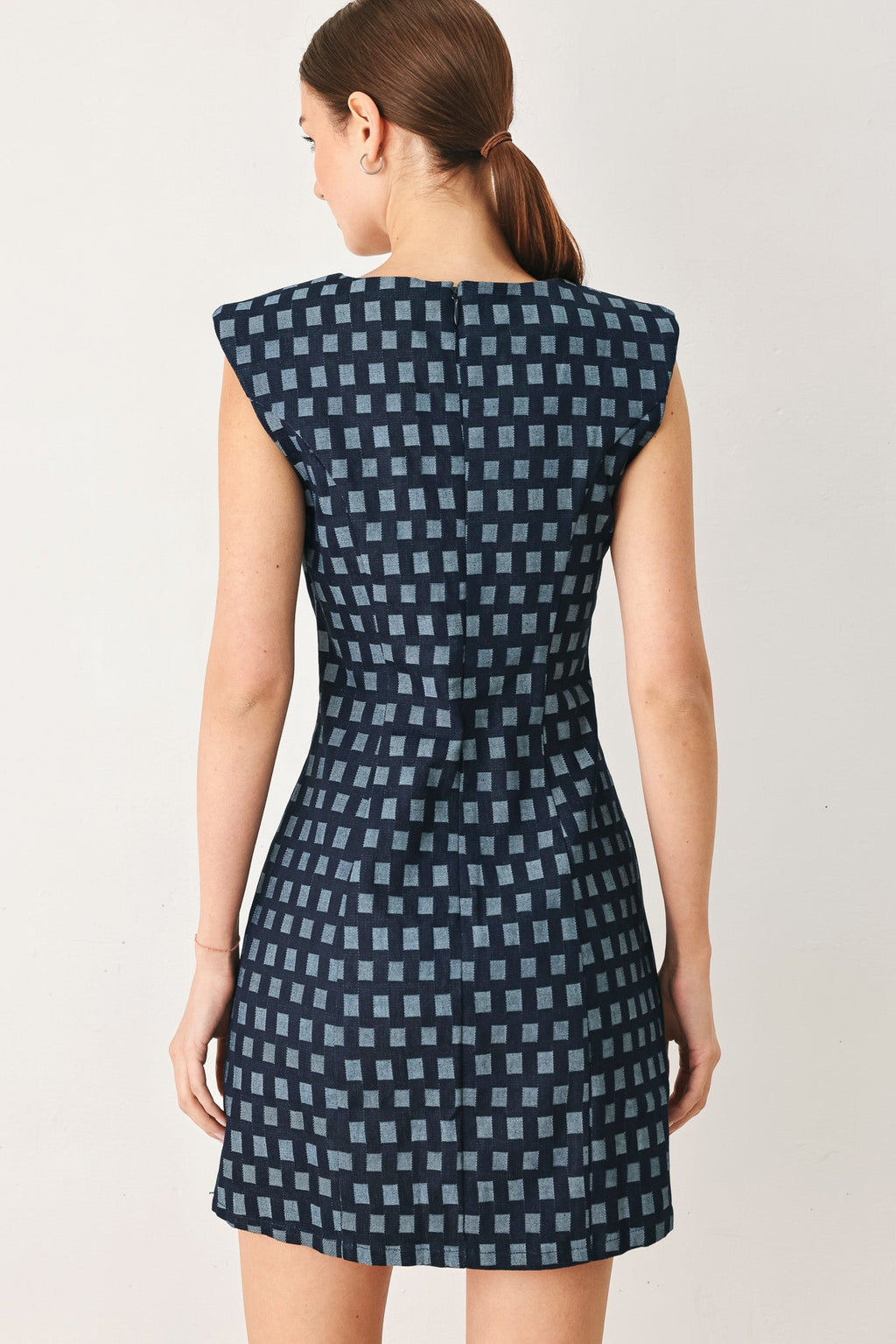 COOL GIRL CHECK JACQUARD DENIM MINI DRESS